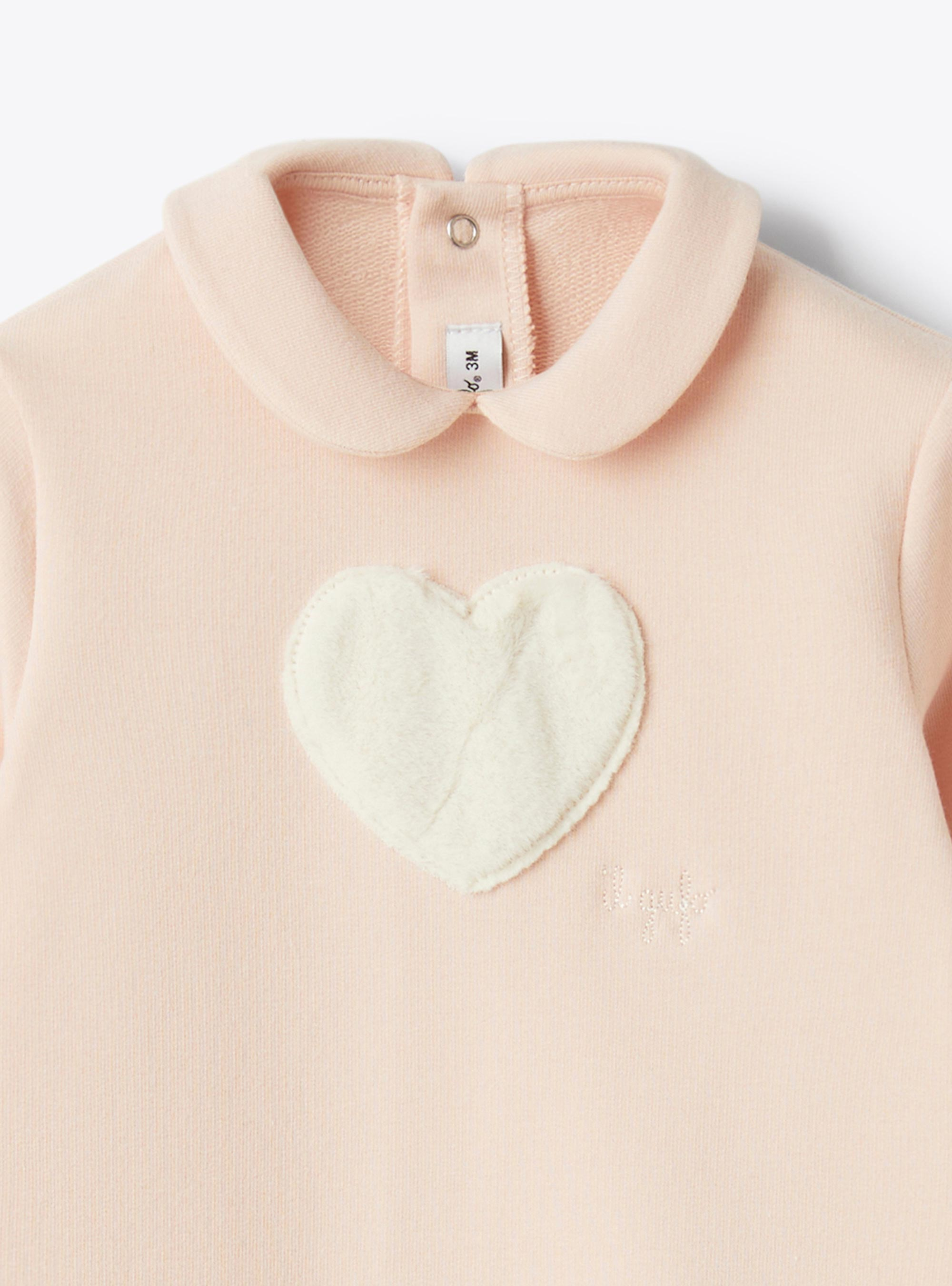 Stretch cotton fleece jumpsuit with heart - Pink | Il Gufo