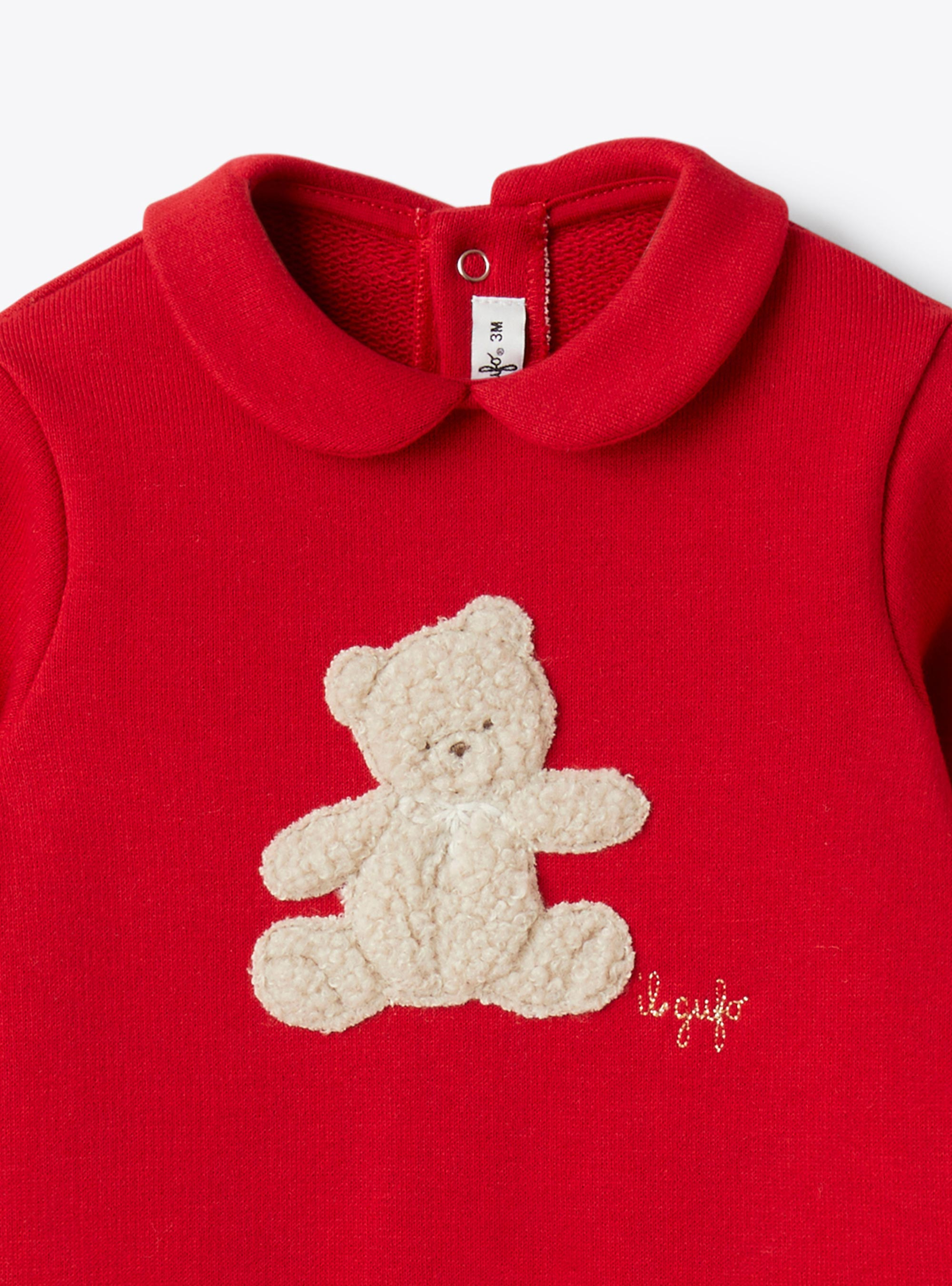 Cotton fleece jumpsuit with appliqué - Red | Il Gufo