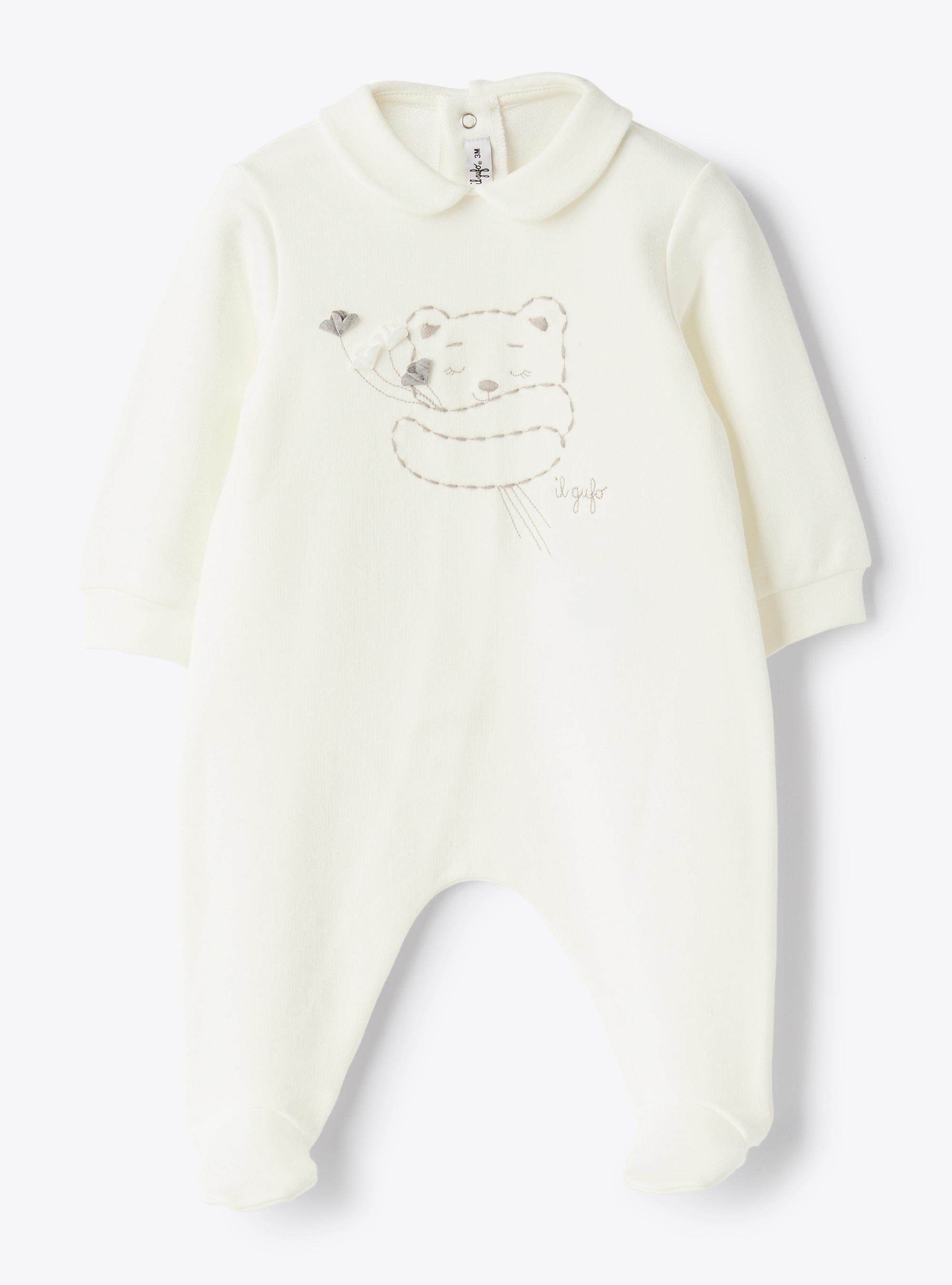 Stretch cotton fleece jumpsuit  with embroidered details - Babygrows - Il Gufo
