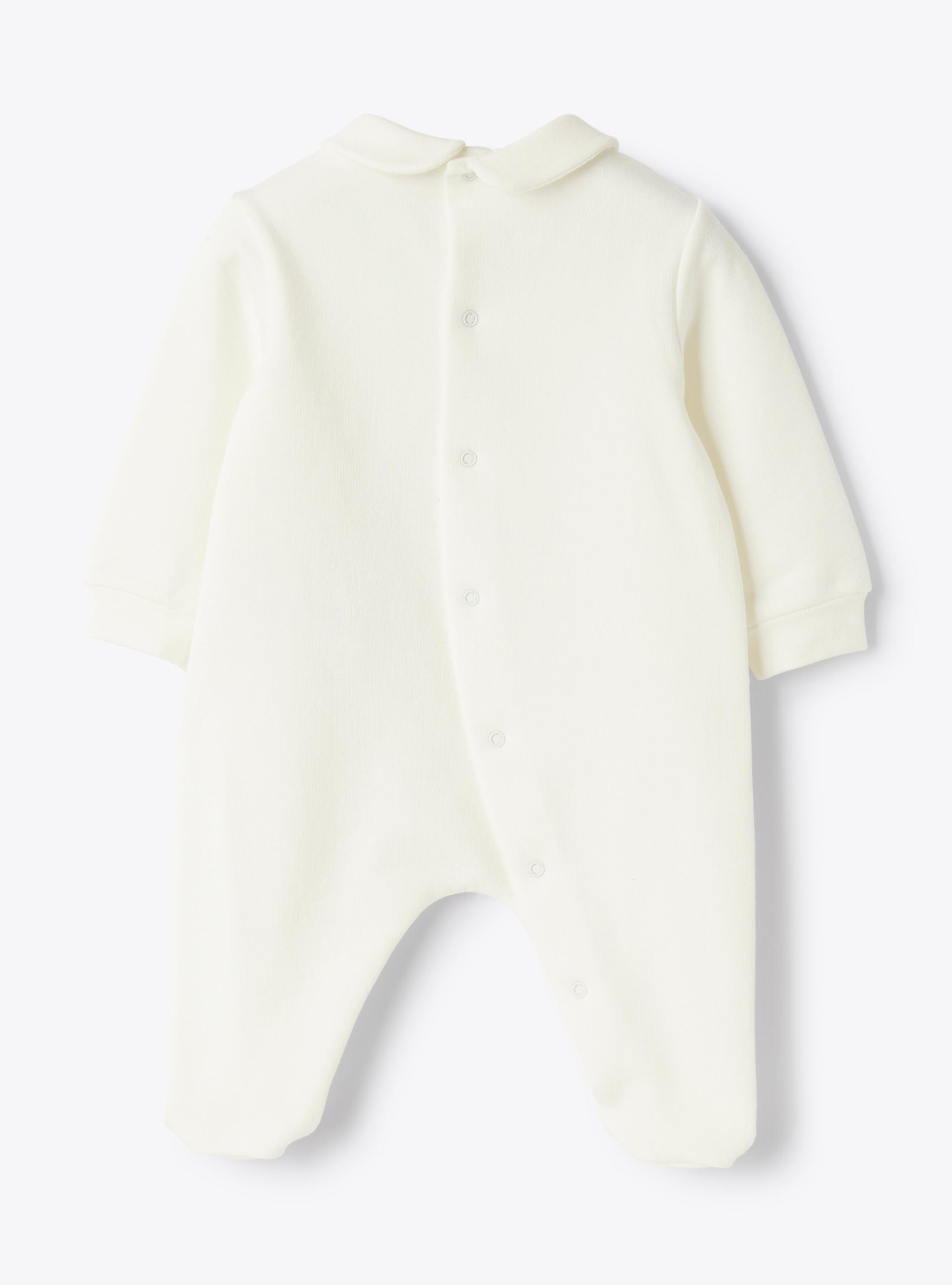 Stretch cotton fleece jumpsuit  with embroidered details - White | Il Gufo