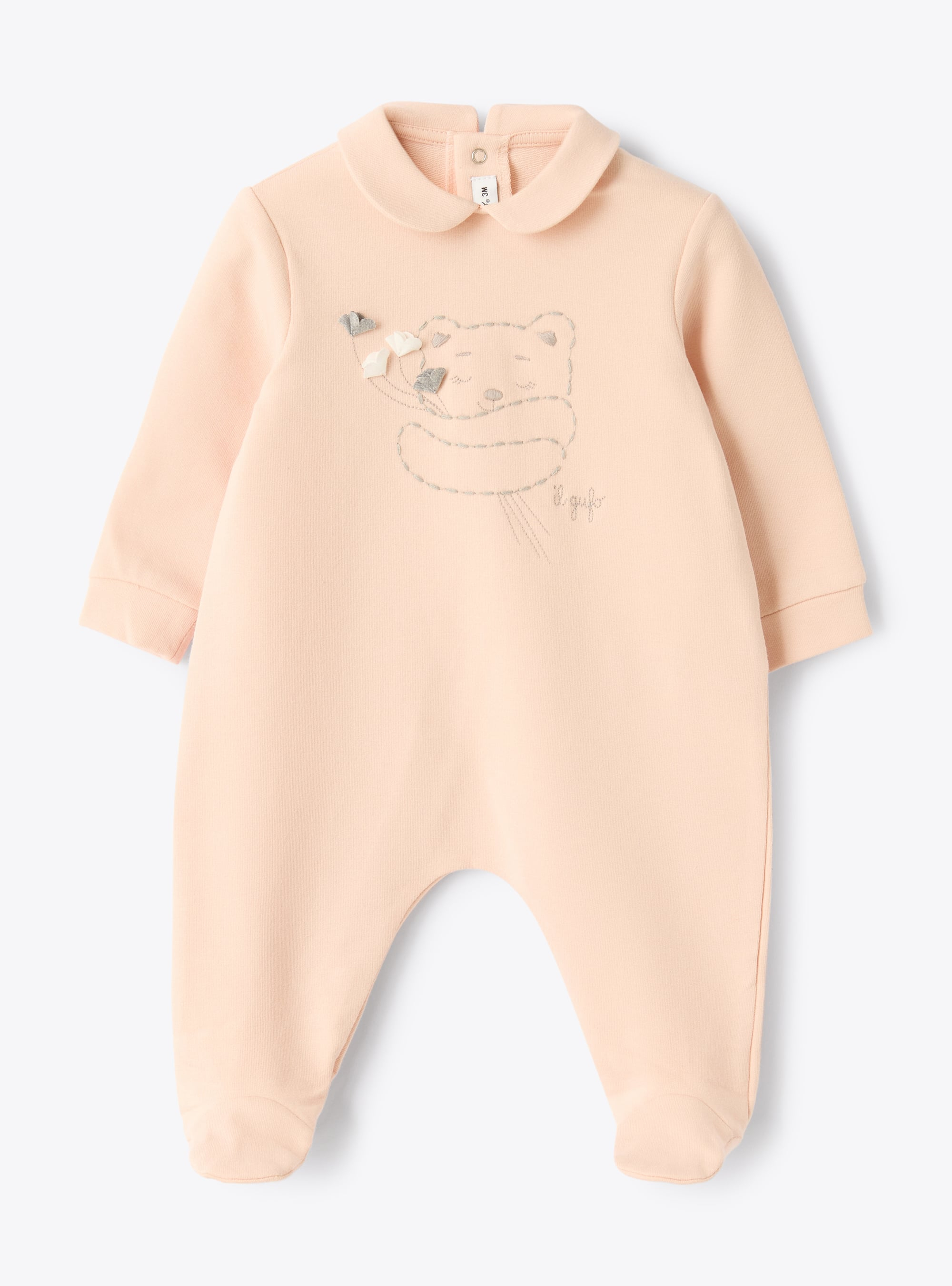 Stretch cotton fleece jumpsuit  with embroidered details - Babygrows - Il Gufo