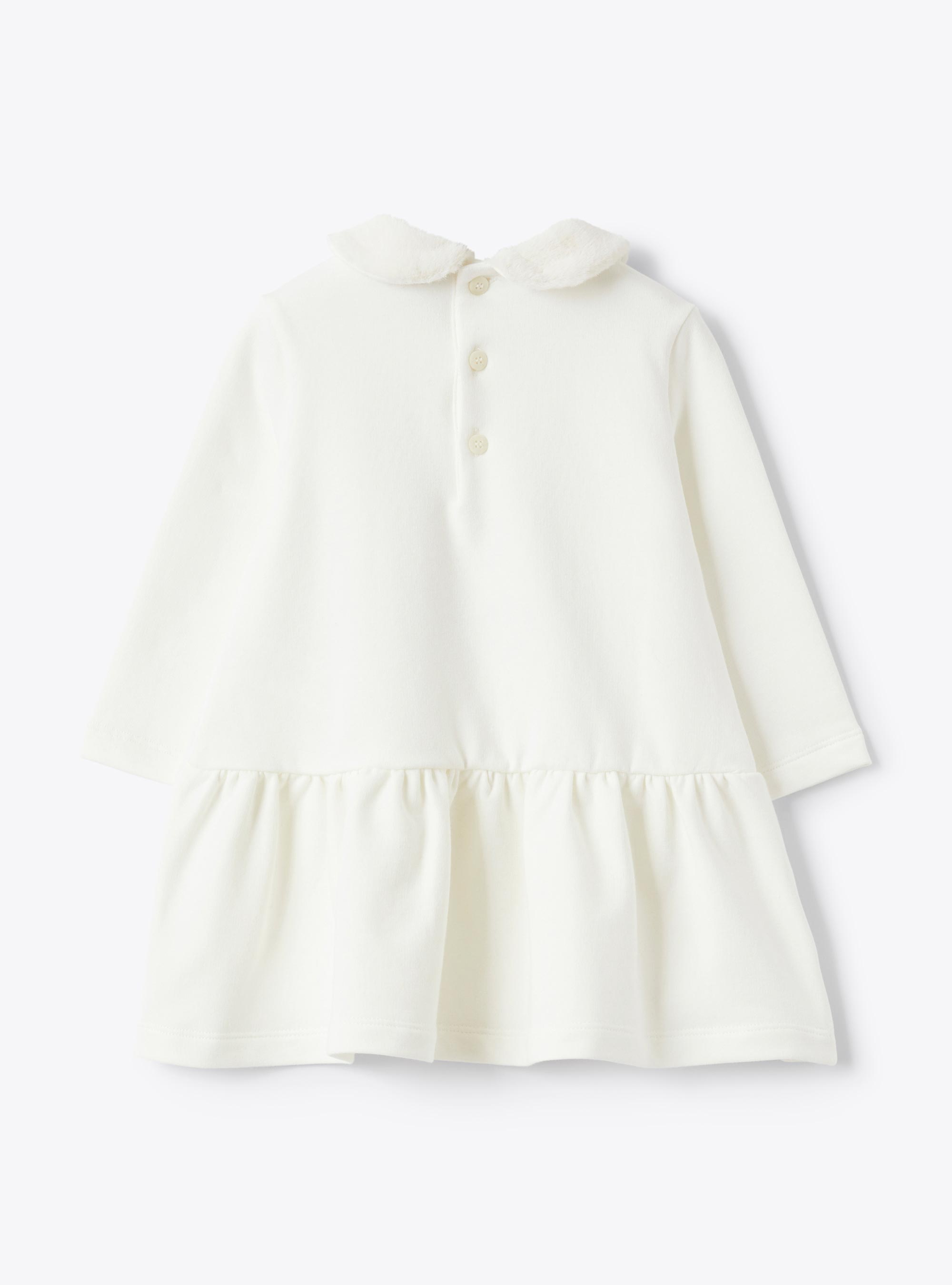 Cotton fleece dress with eco-fur insert - White | Il Gufo