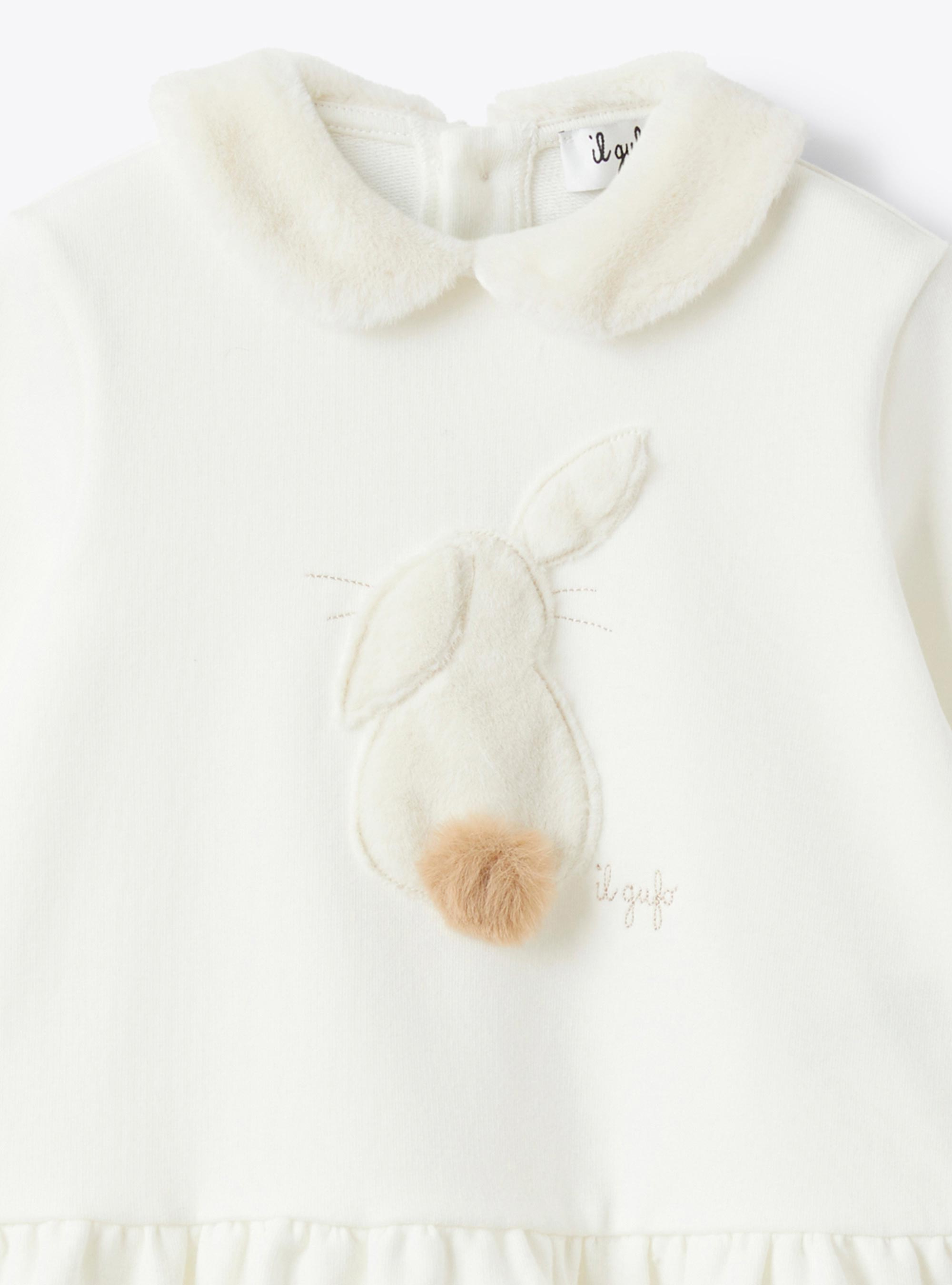 Cotton fleece dress with eco-fur insert - White | Il Gufo