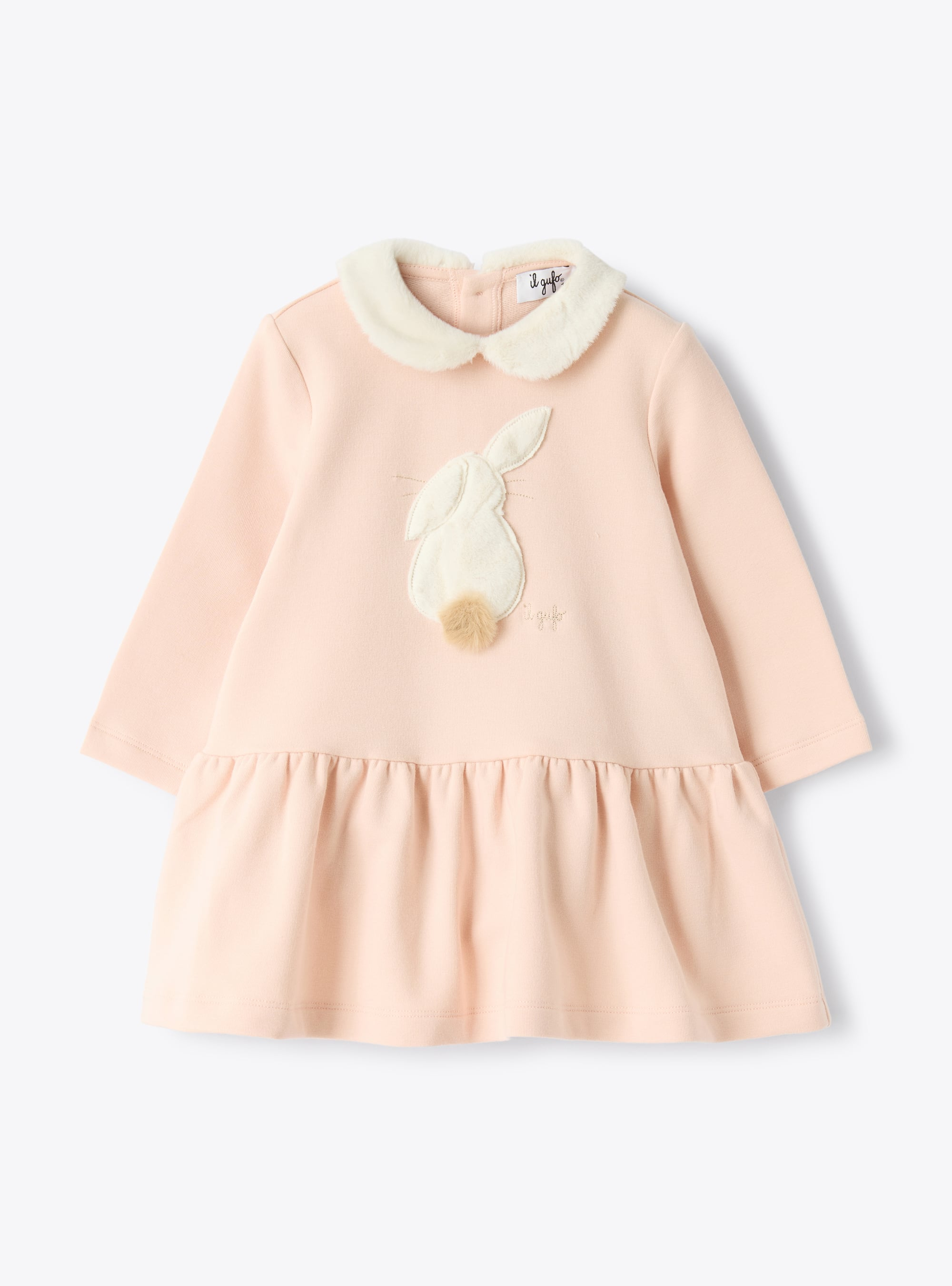 Cotton fleece dress with eco-fur insert - Pink | Il Gufo