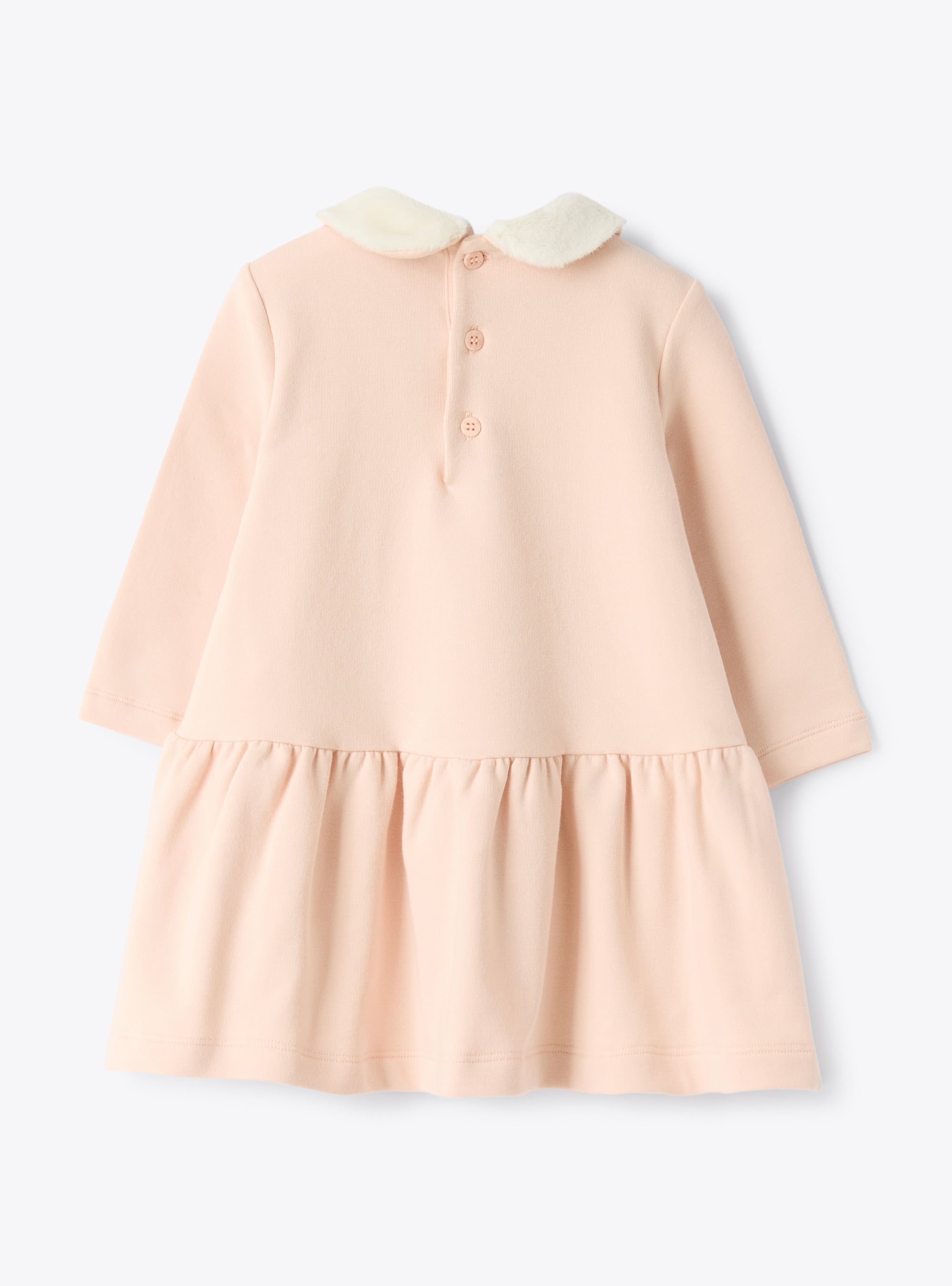 Cotton fleece dress with eco-fur insert - Pink | Il Gufo