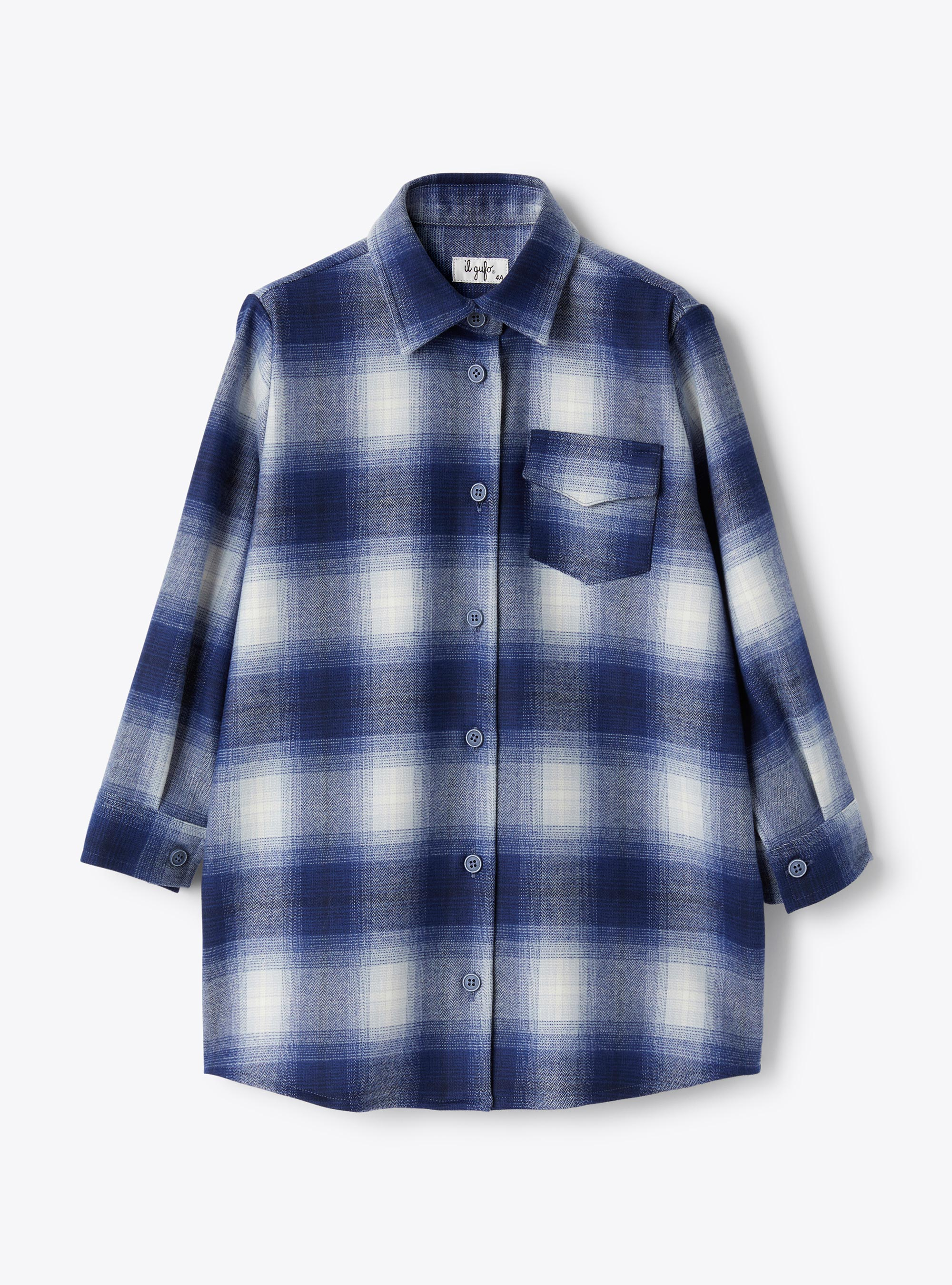 Checkered techno-wool shirt dress - Blue | Il Gufo