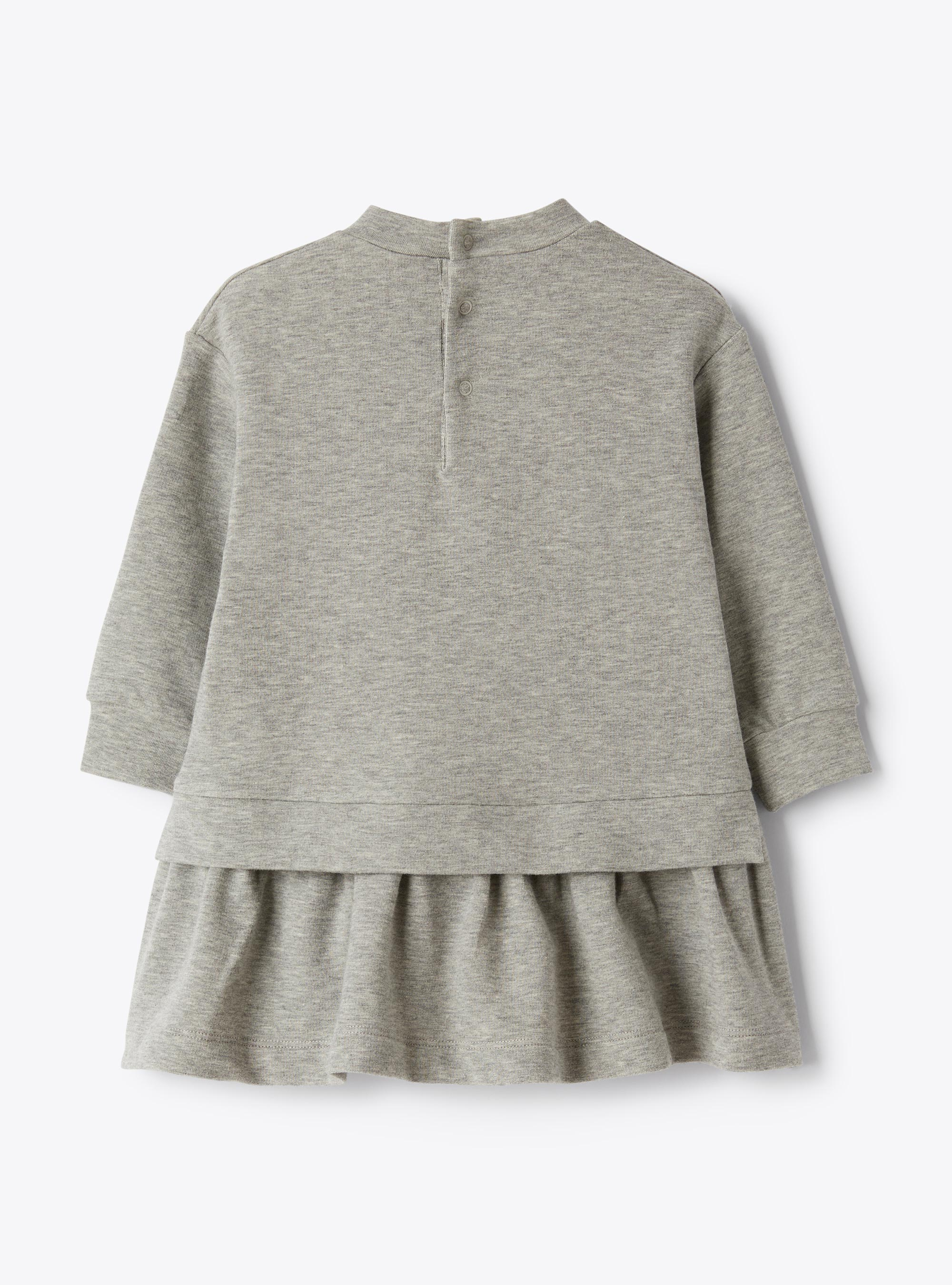 Cotton fleece dress with embroidery - Grey | Il Gufo