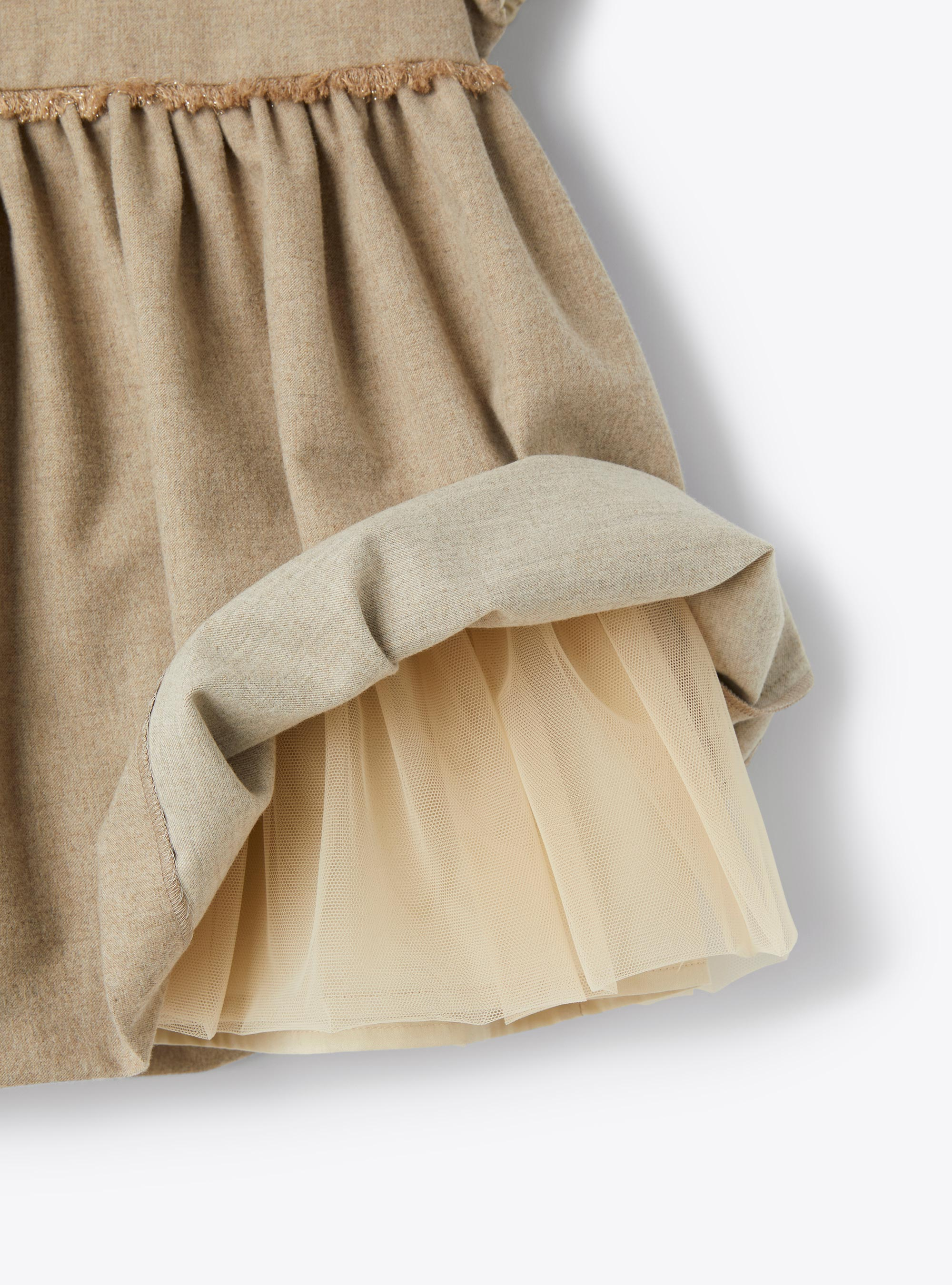 techno-wool with elastic puff sleeves. - Brown | Il Gufo