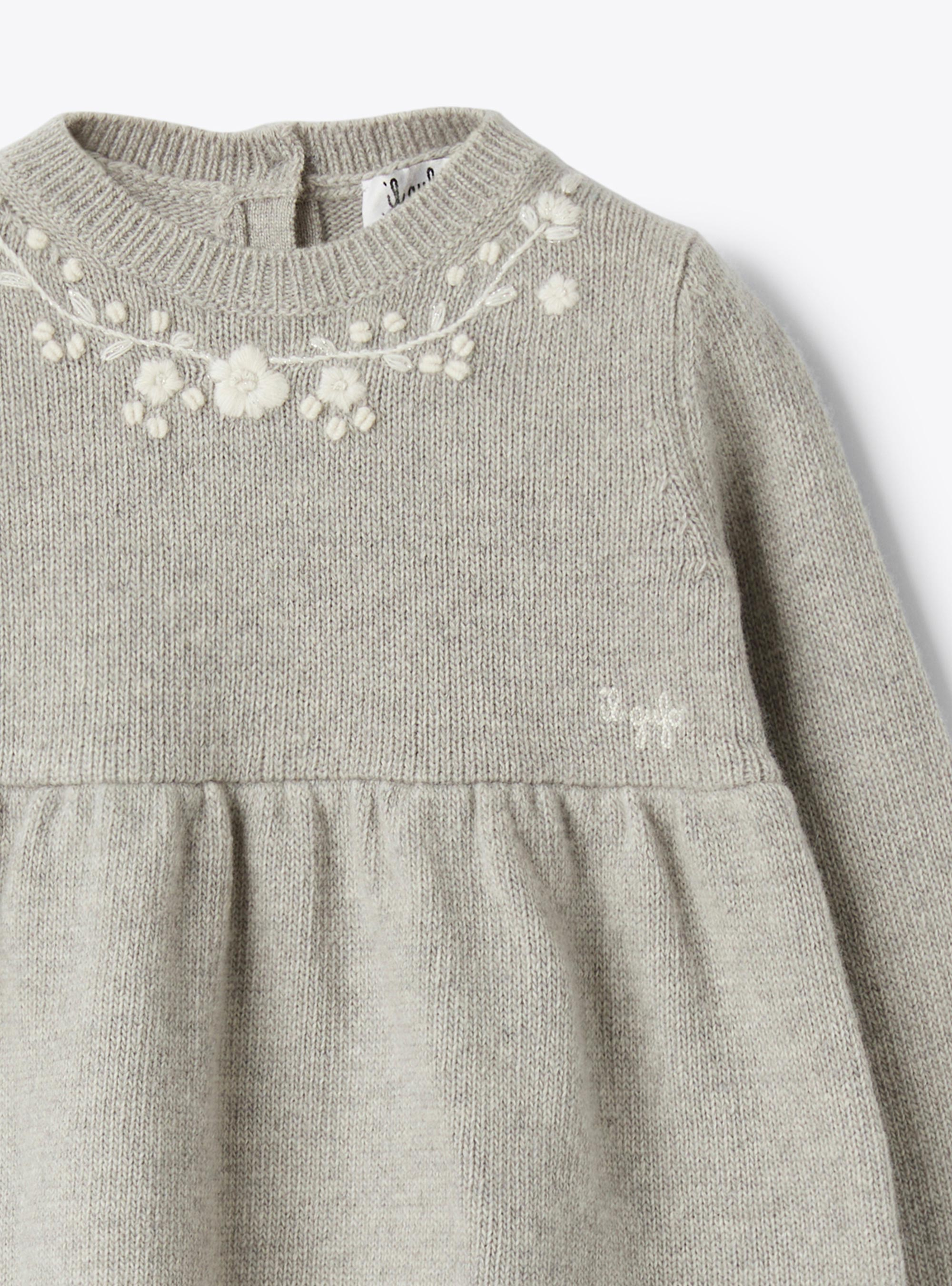 Wool dress with embroidery - Grey | Il Gufo