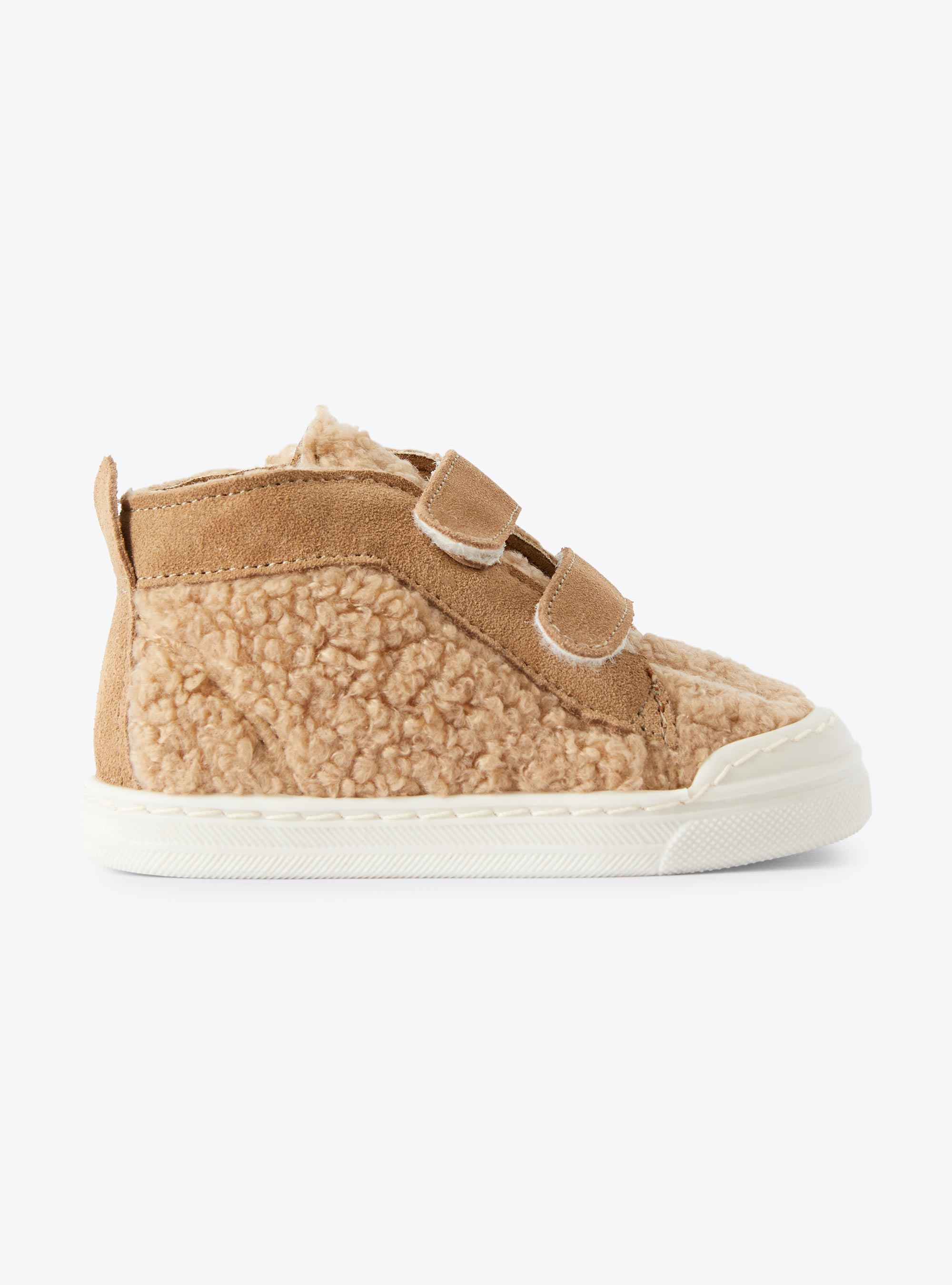 Curly fabric and suede high-top sneakers - Brown | Il Gufo