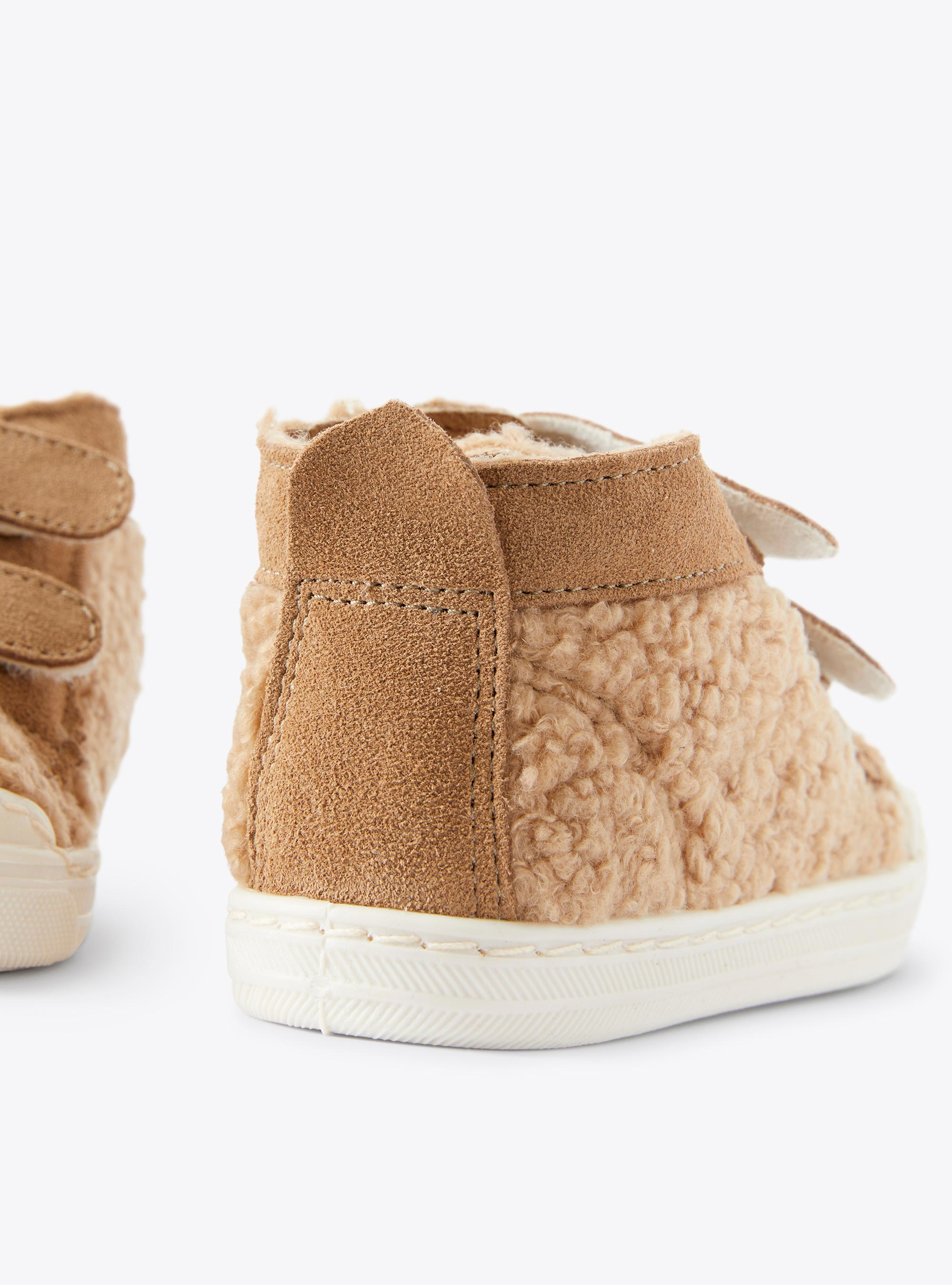 Curly fabric and suede high-top sneakers - Brown | Il Gufo