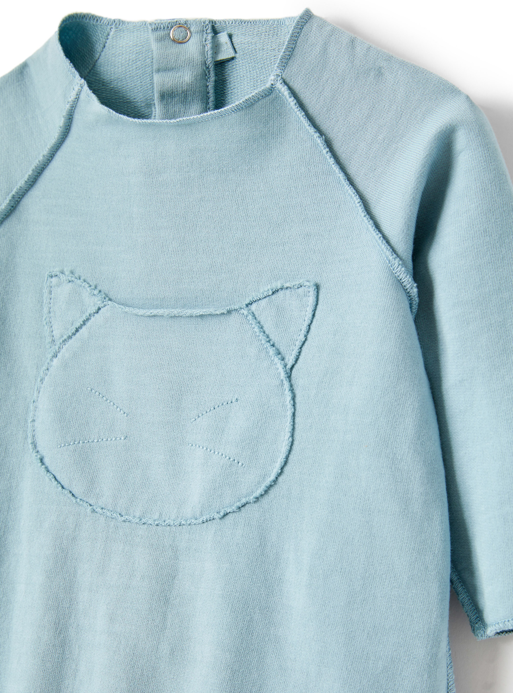 Blue fleece onesie with cat - Light blue | Il Gufo