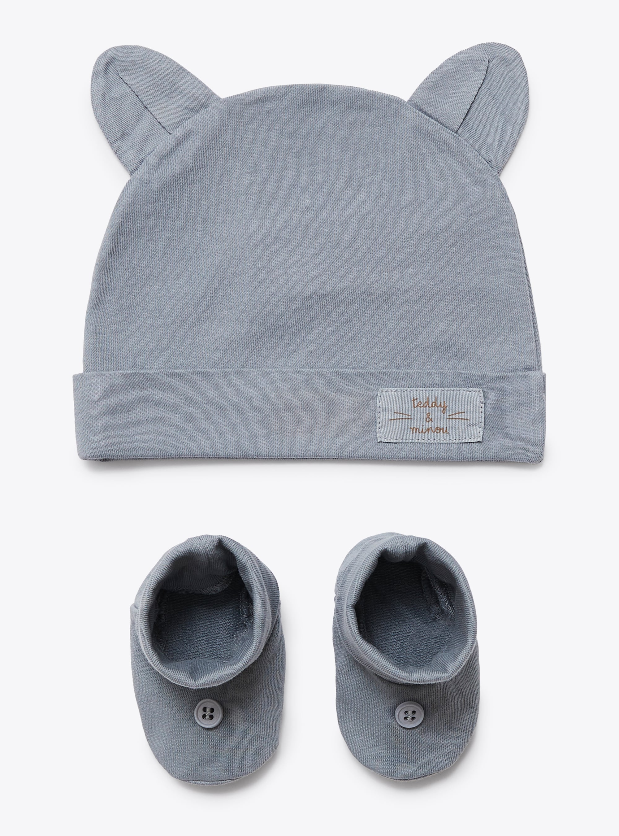 Hat and booties set in organic cotton - Grey | Il Gufo