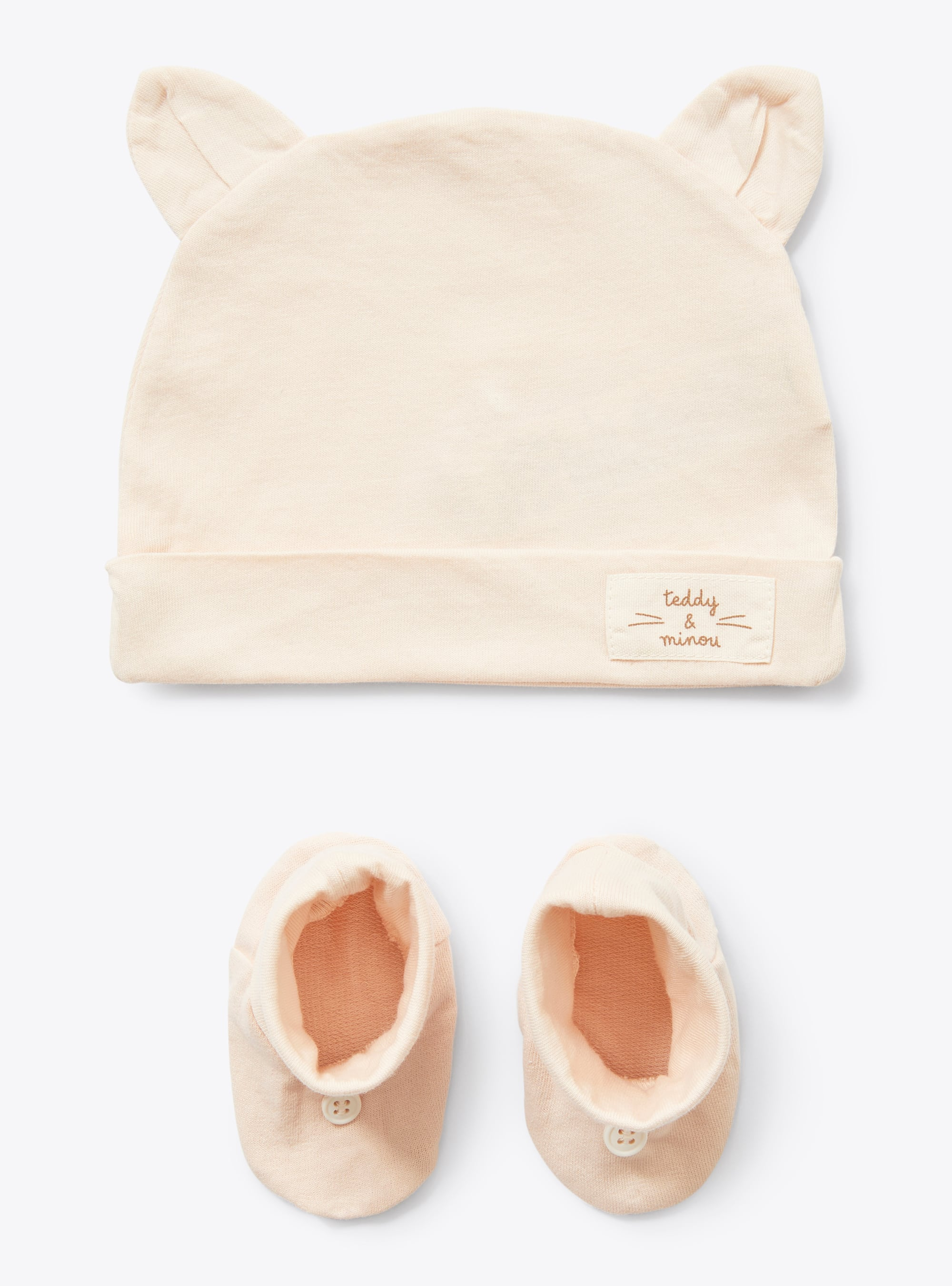 Hat and booties set in organic cotton - Pink | Il Gufo
