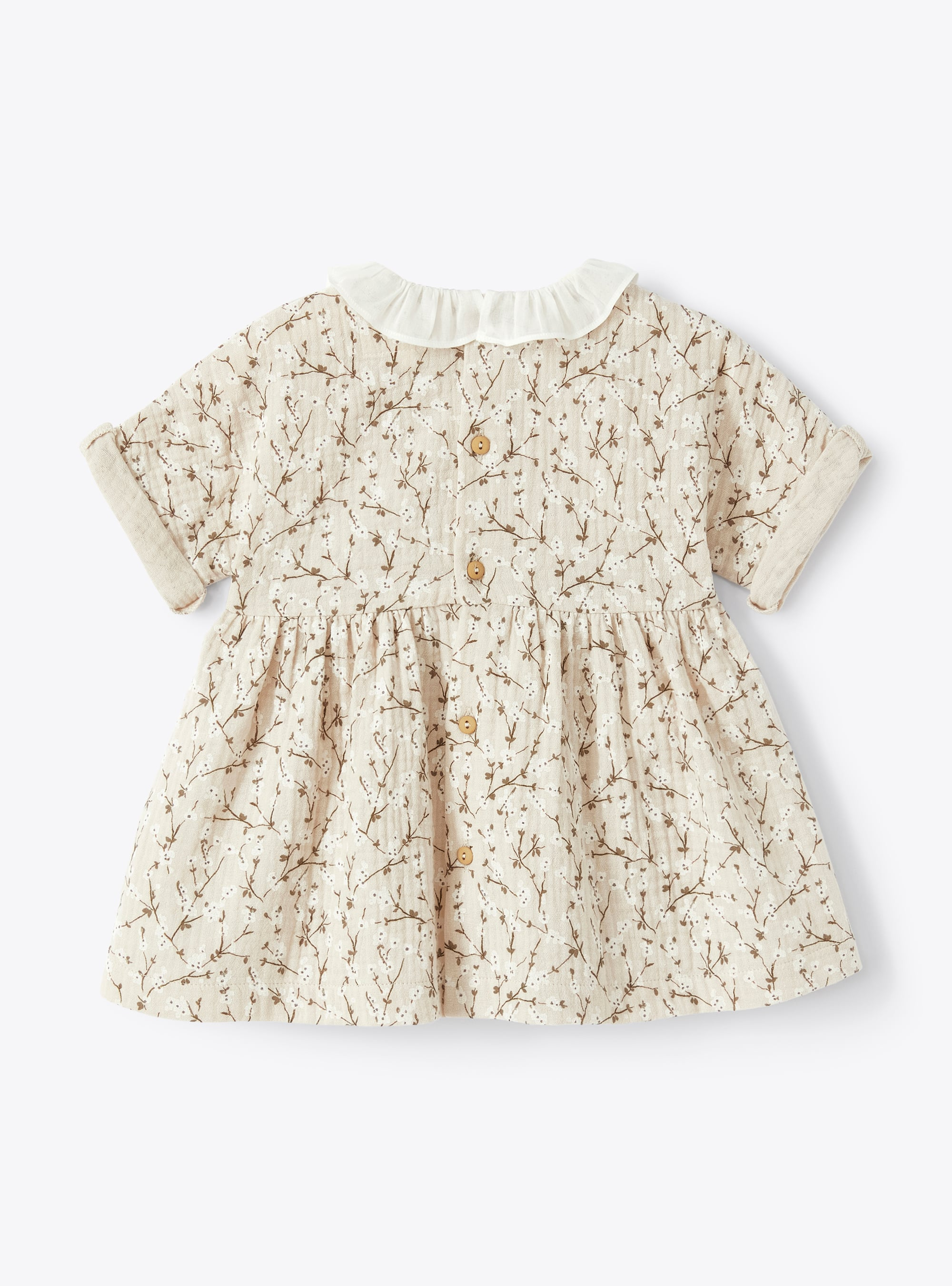 Dress in floral-patterned cotton gauze - Brown | Il Gufo