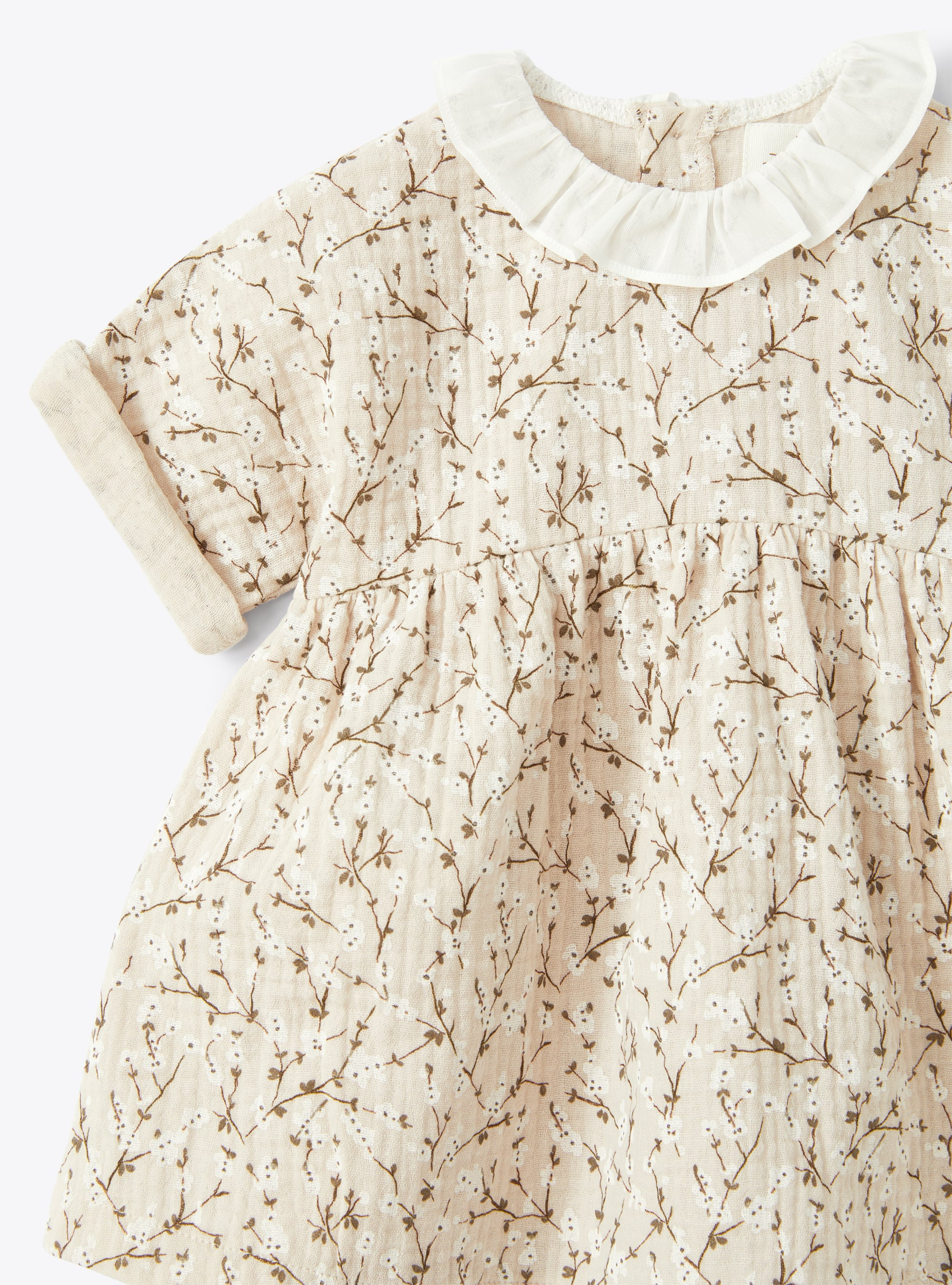 Dress in floral-patterned cotton gauze - Brown | Il Gufo