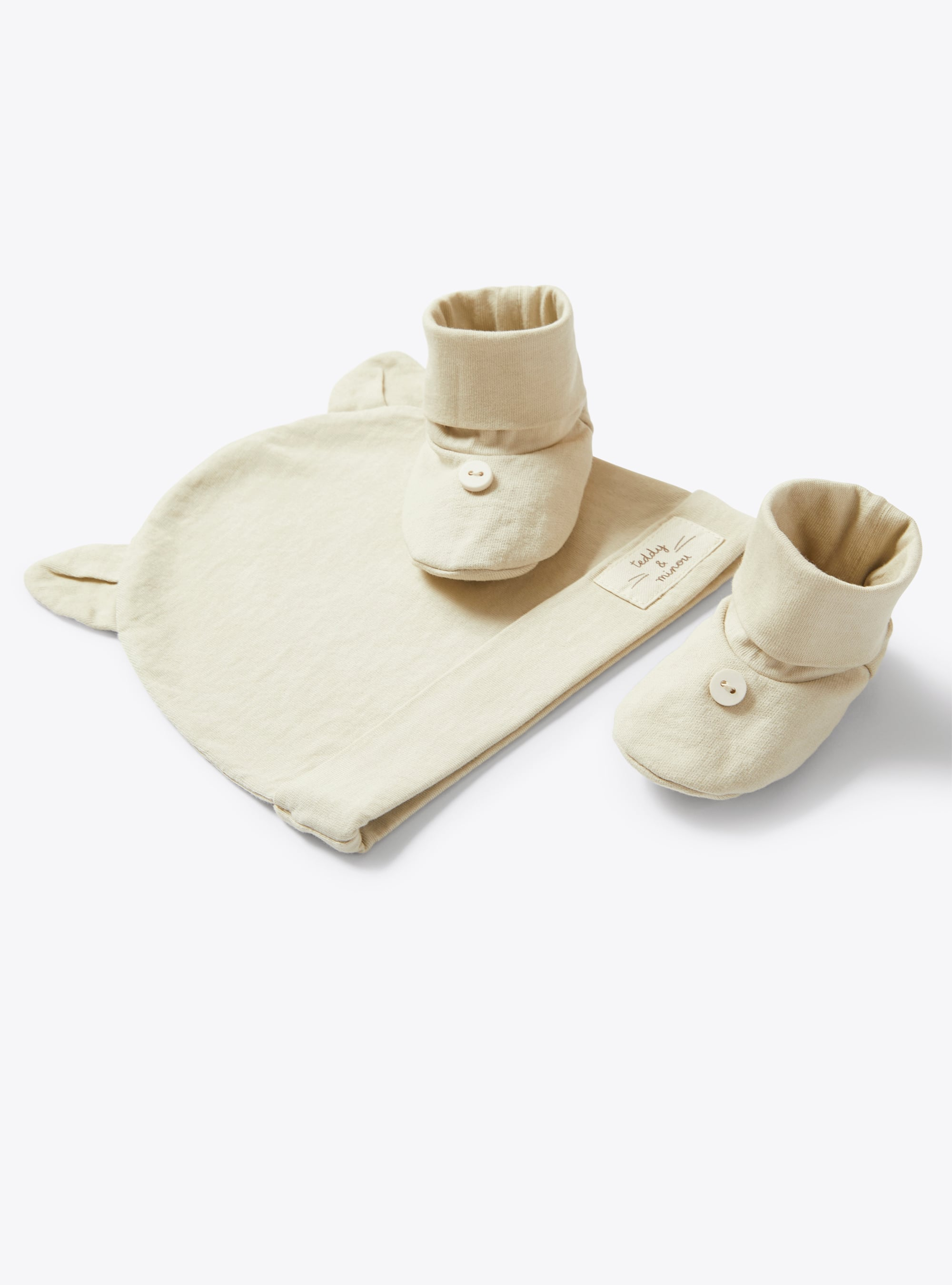 Organic cotton hat and shoes set - Brown | Il Gufo