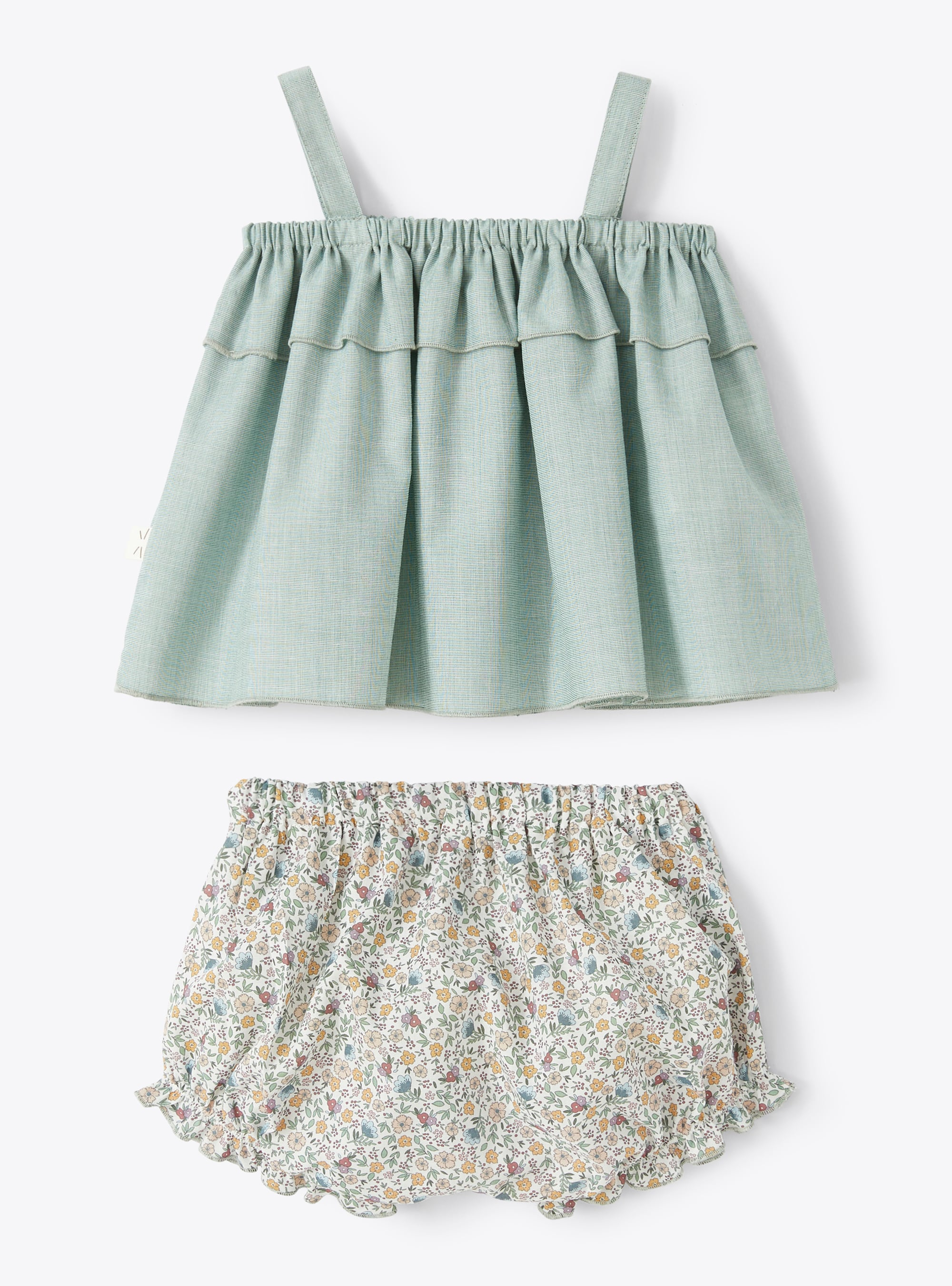 Two-piece set in dual-textured fabric - Green | Il Gufo