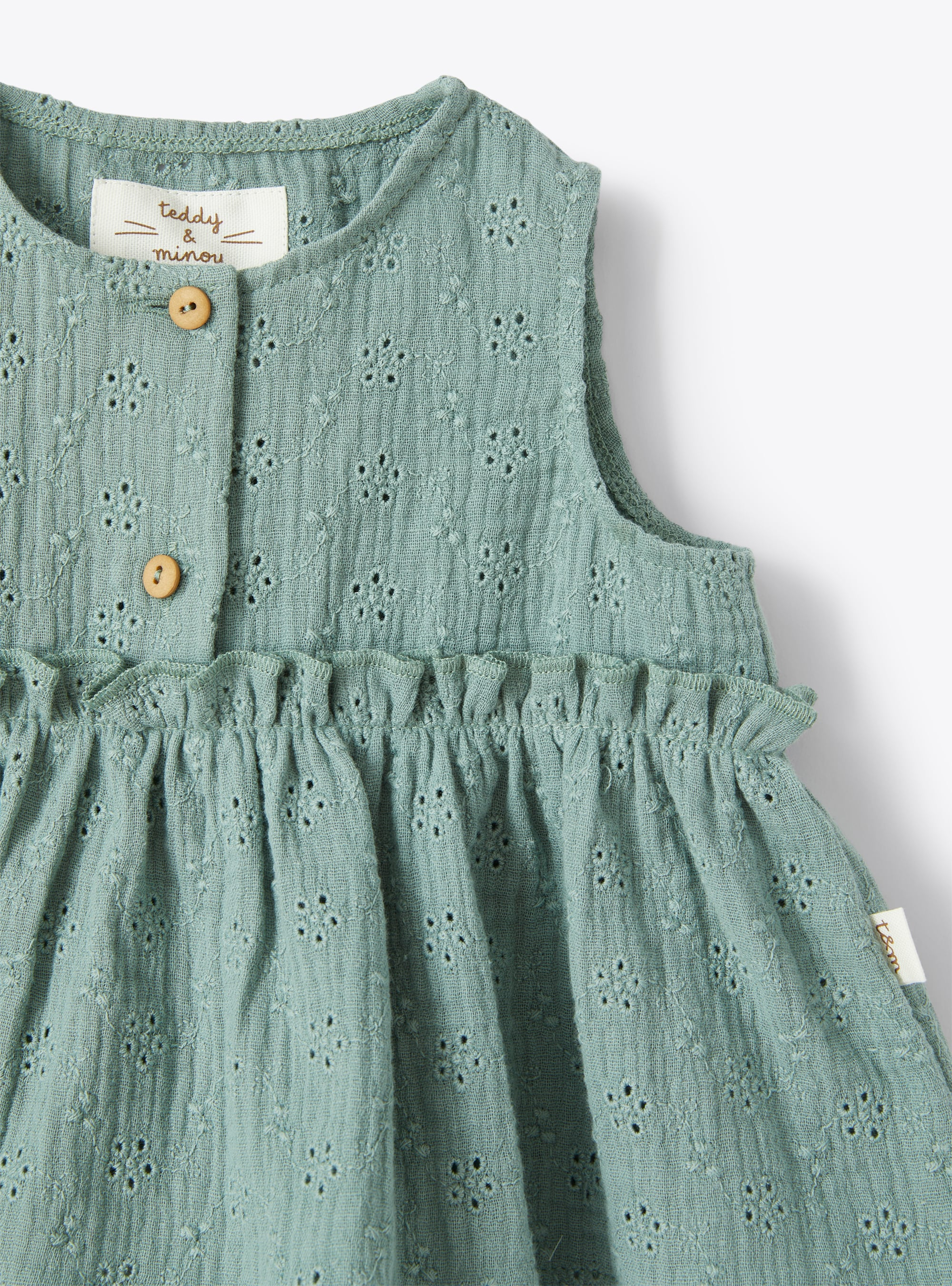 Two-piece set in sage-green broderie anglaise - Green | Il Gufo