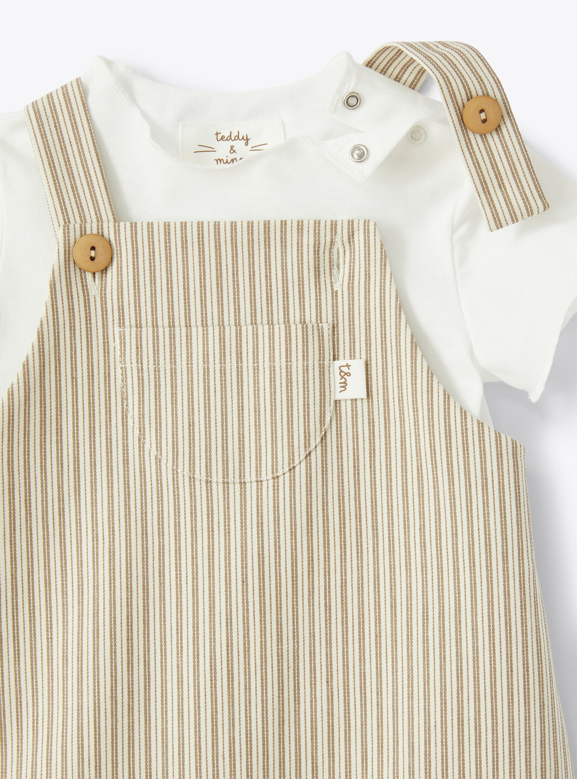 Two-piece set with striped dungarees - Brown | Il Gufo