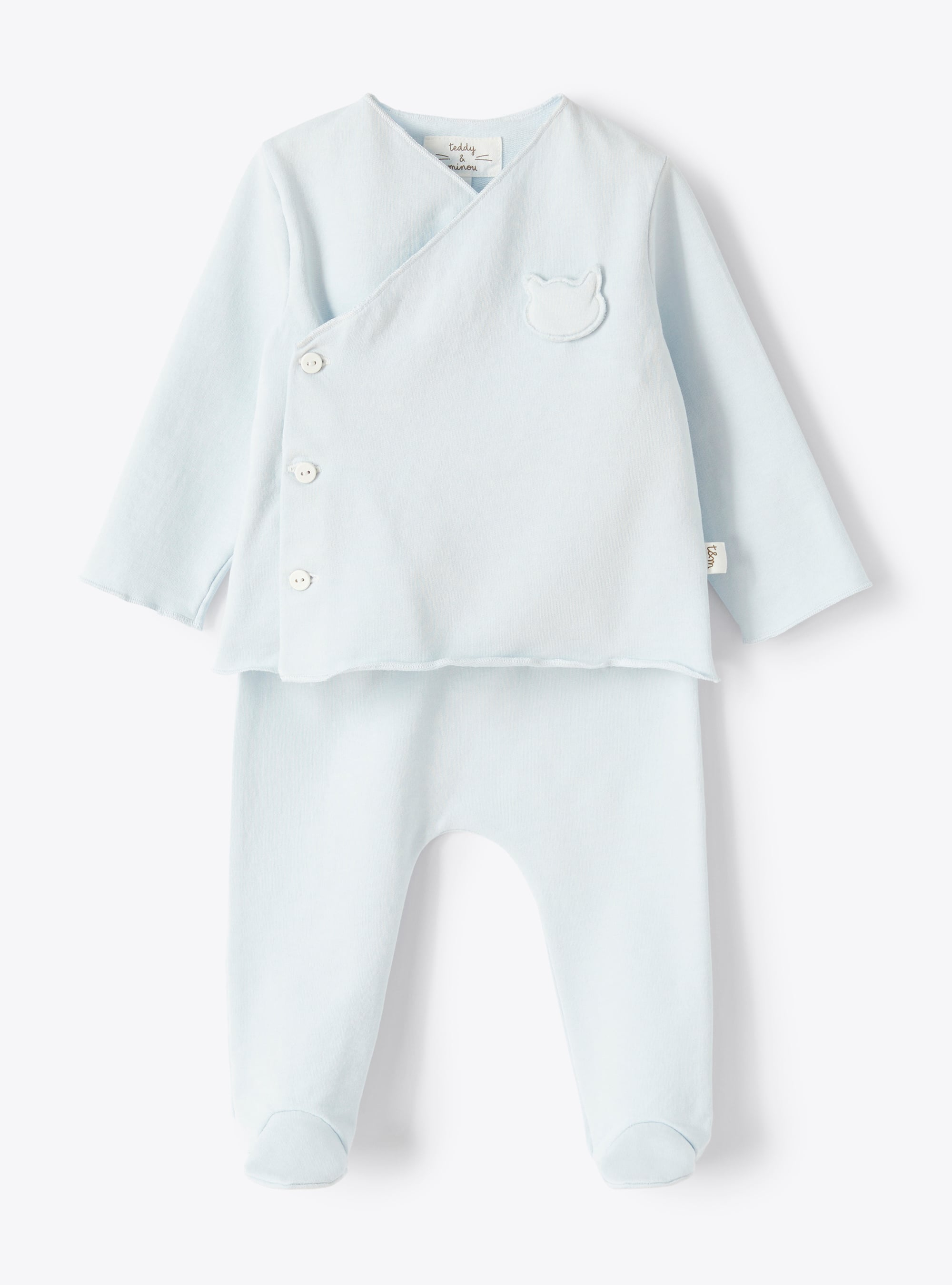 Two-piece set in aniseed-blue organic cotton fleece - COMPLETO DUE PEZZI - Il Gufo
