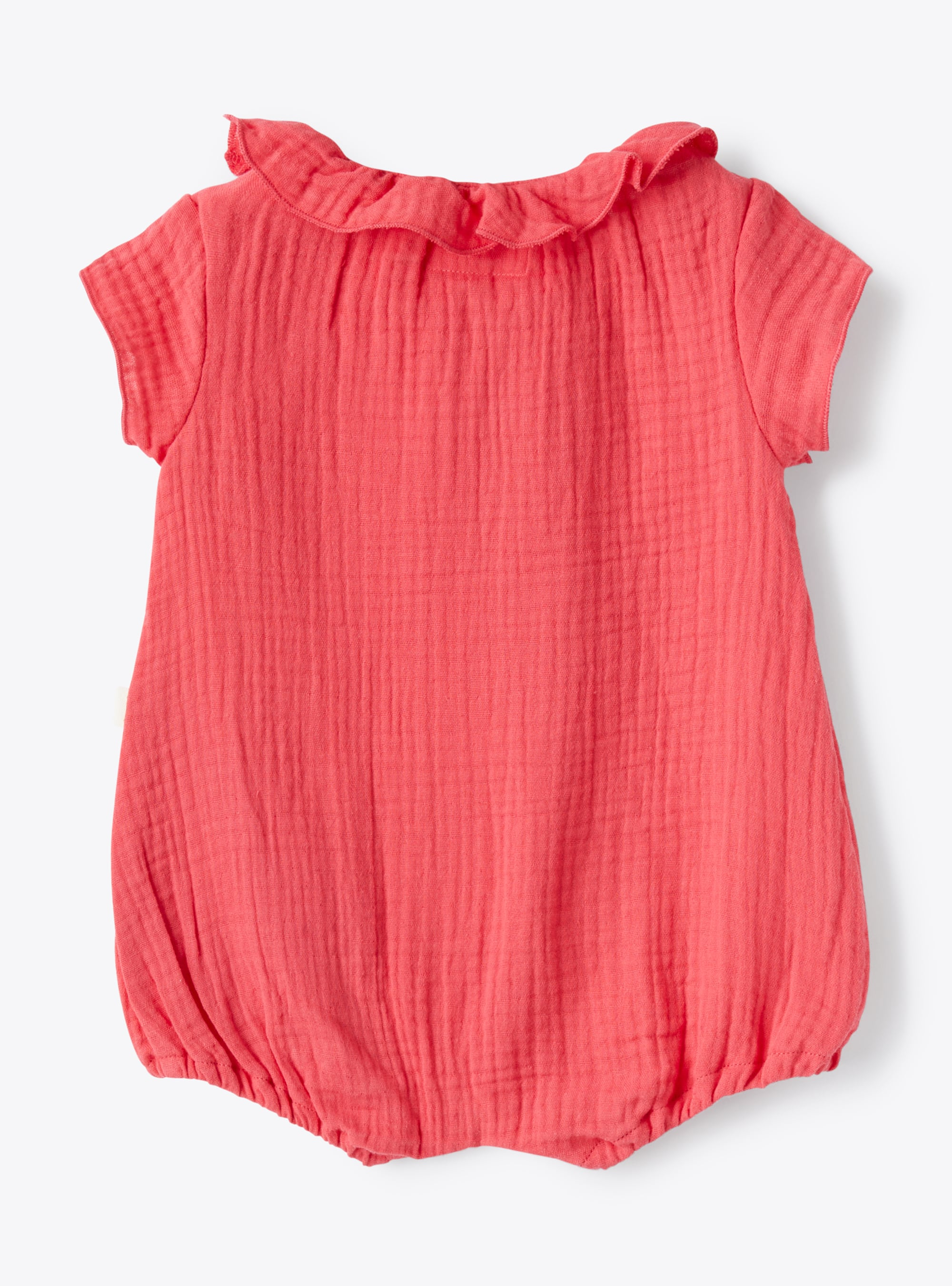 Romper suit in strawberry-red organic cotton gauze - Red | Il Gufo