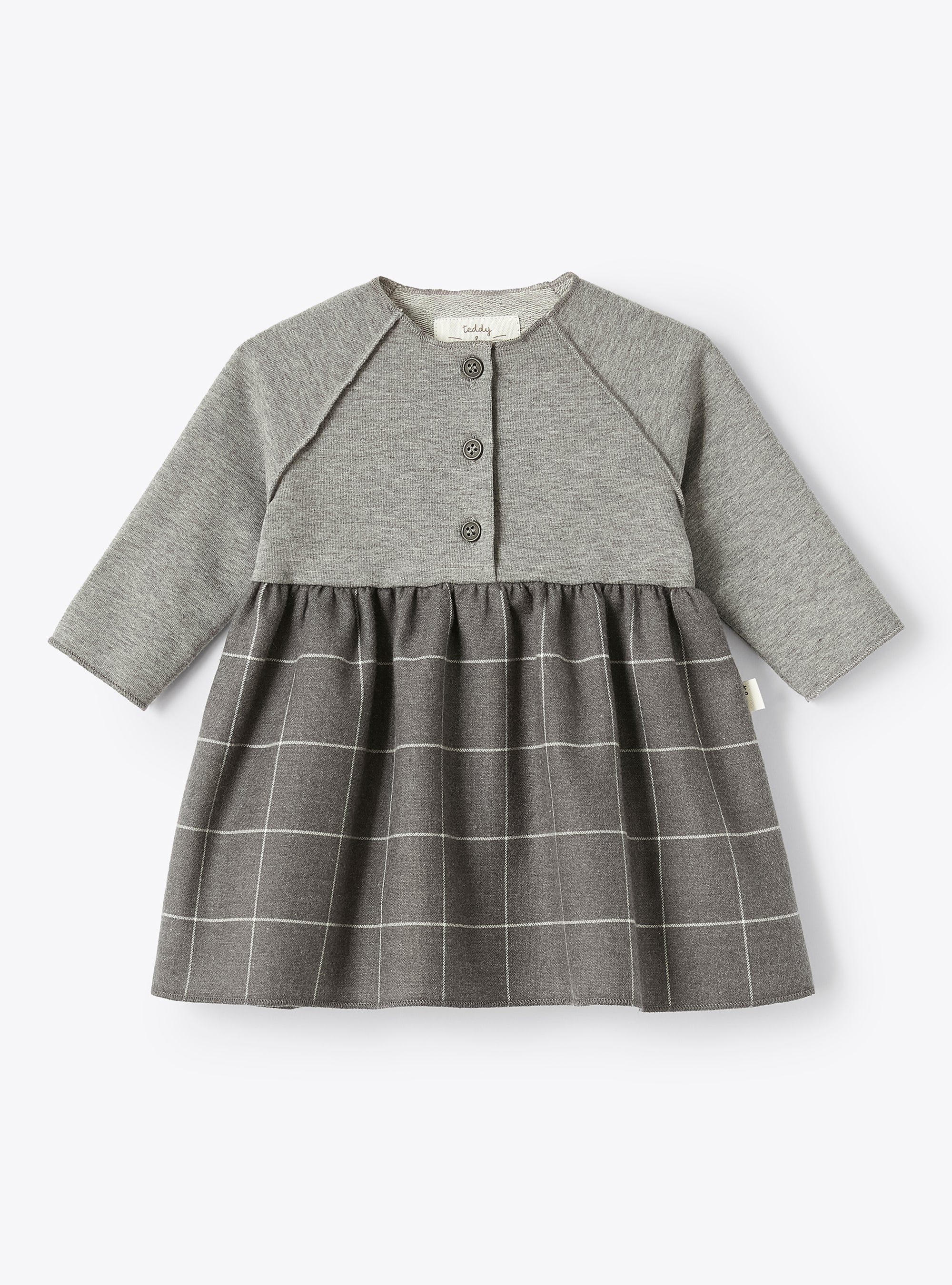 Jersey and check flannel dress - Grey | Il Gufo