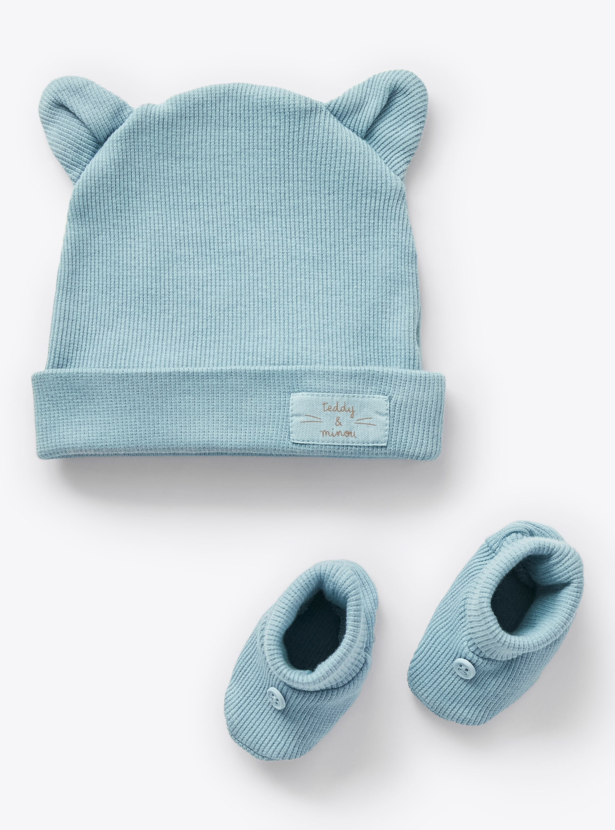 Baby blue hat and booties set - Accessories - Il Gufo