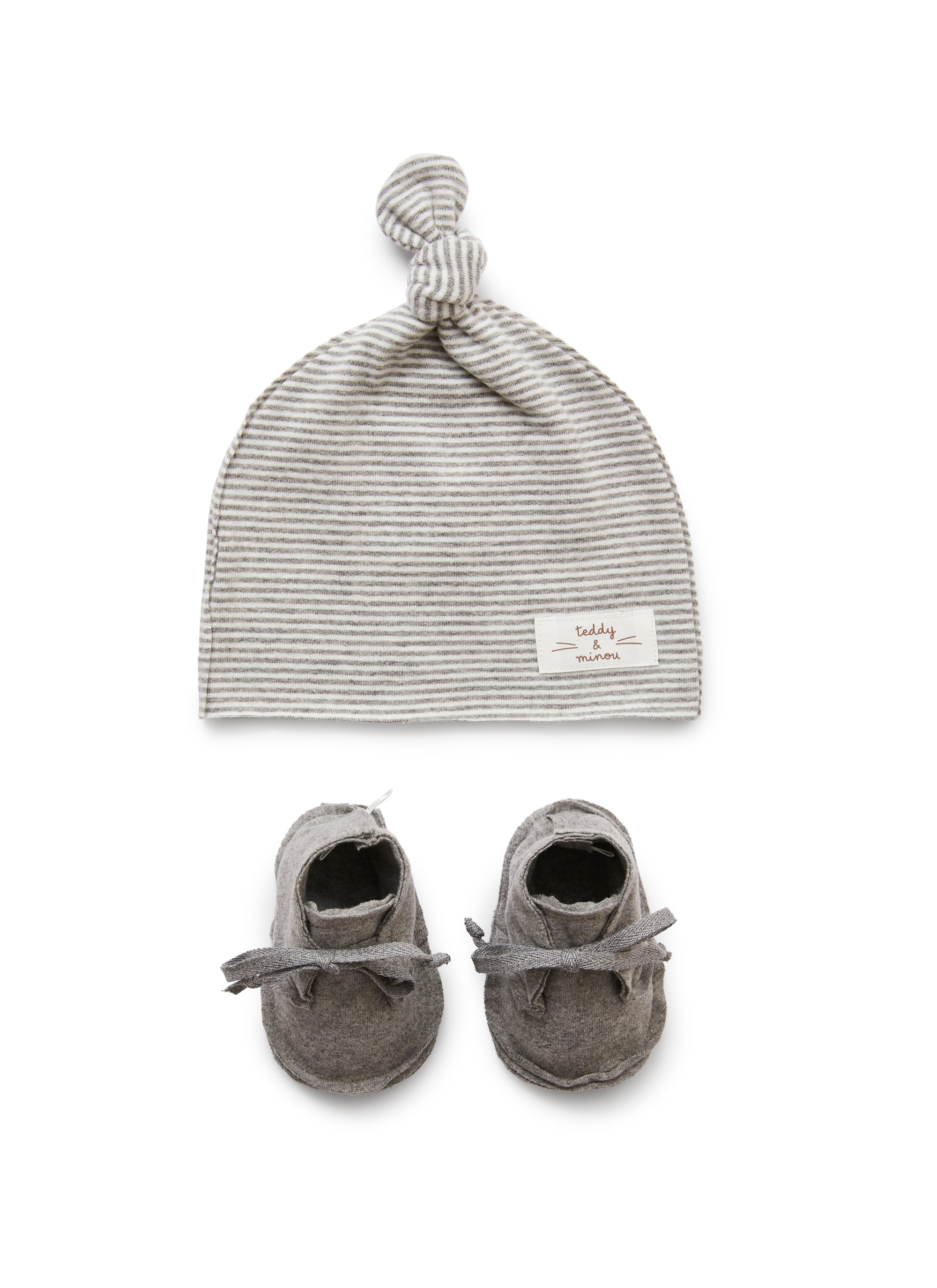 Grey stripe baby hat and booties set - Accessories - Il Gufo