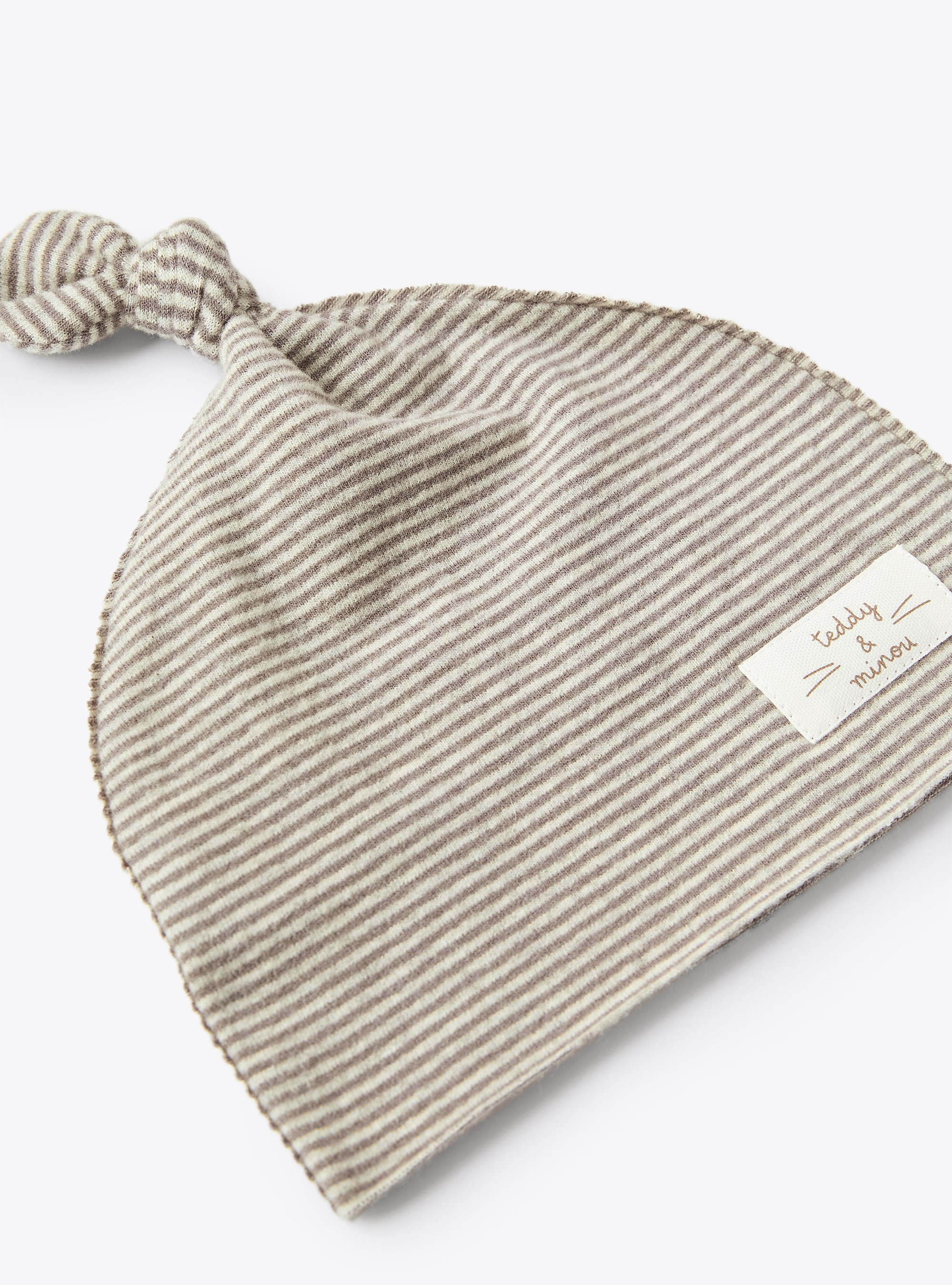 Brown stripe baby hat and booties set - Brown | Il Gufo