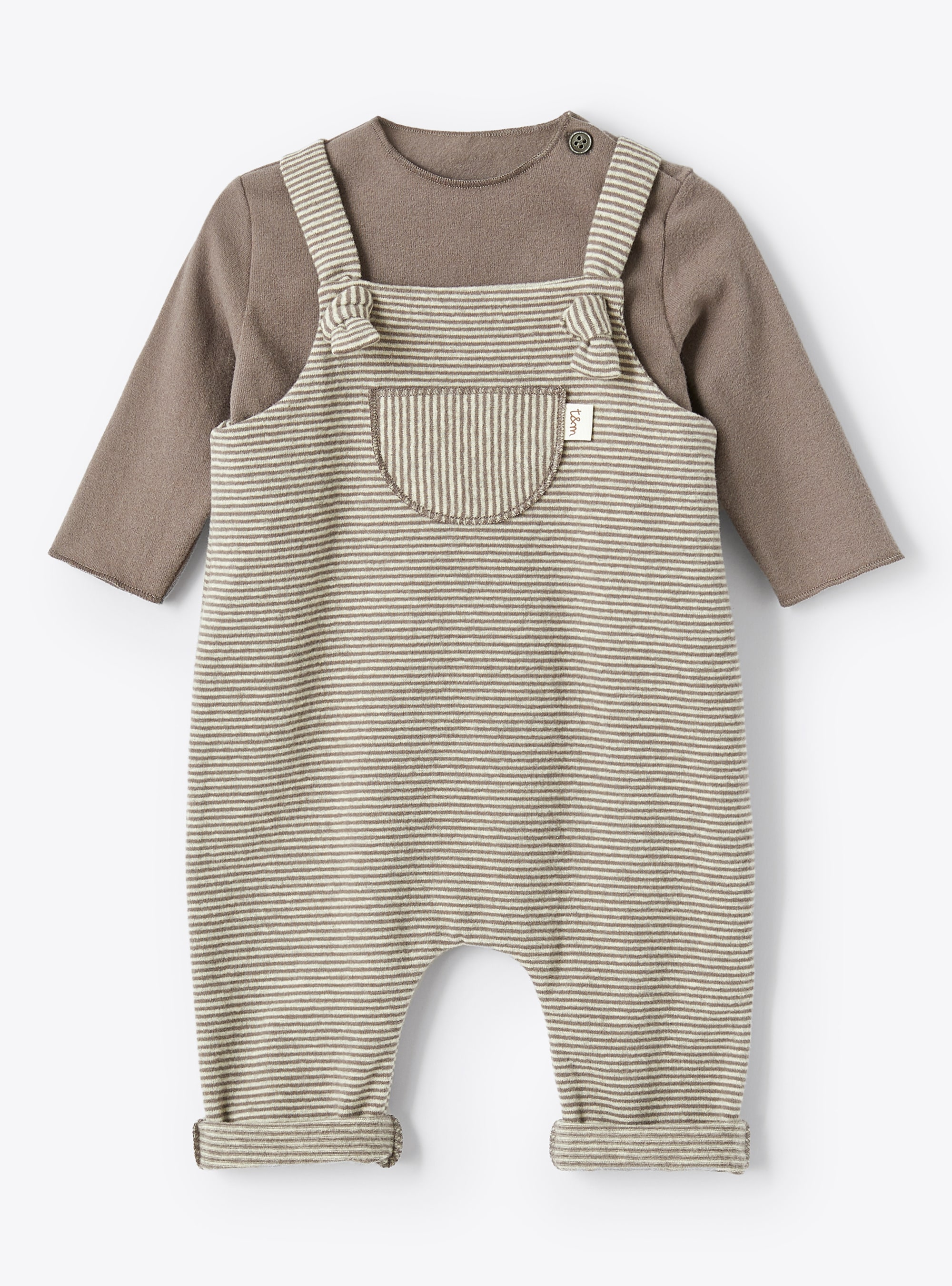 Striped jersey dungaree outfit - Brown | Il Gufo