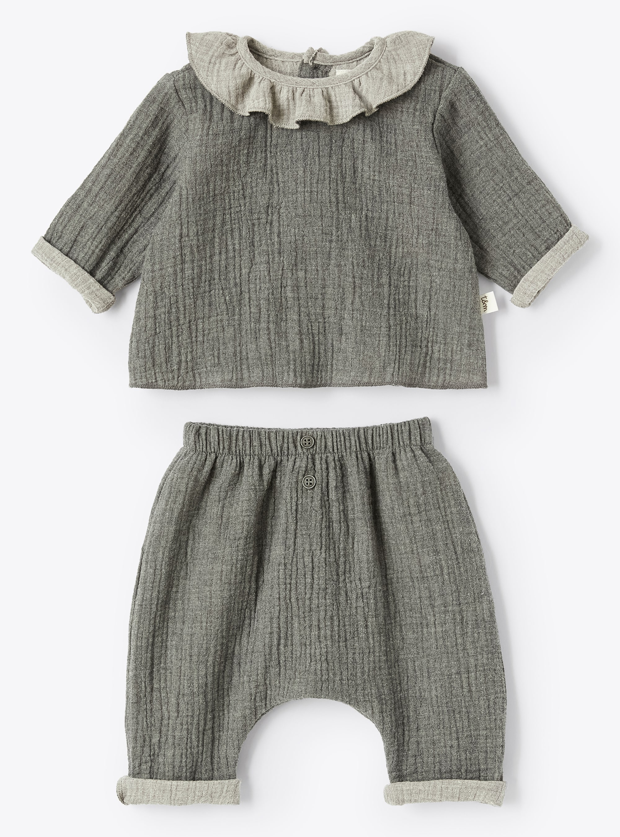 Grey double gauze outfit with ruffle - Grey | Il Gufo