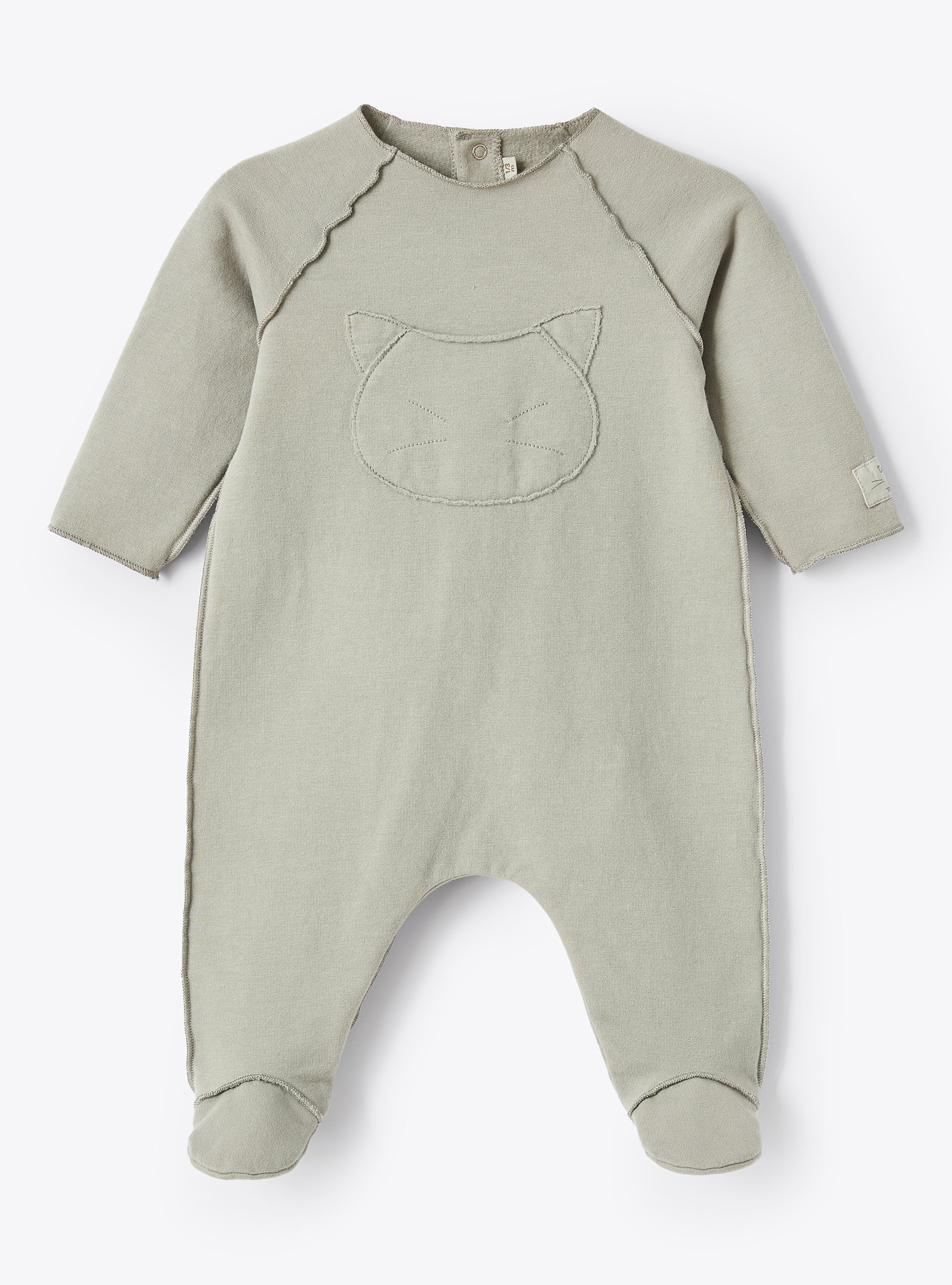 Grey fleece babysuit with cat - Grey | Il Gufo