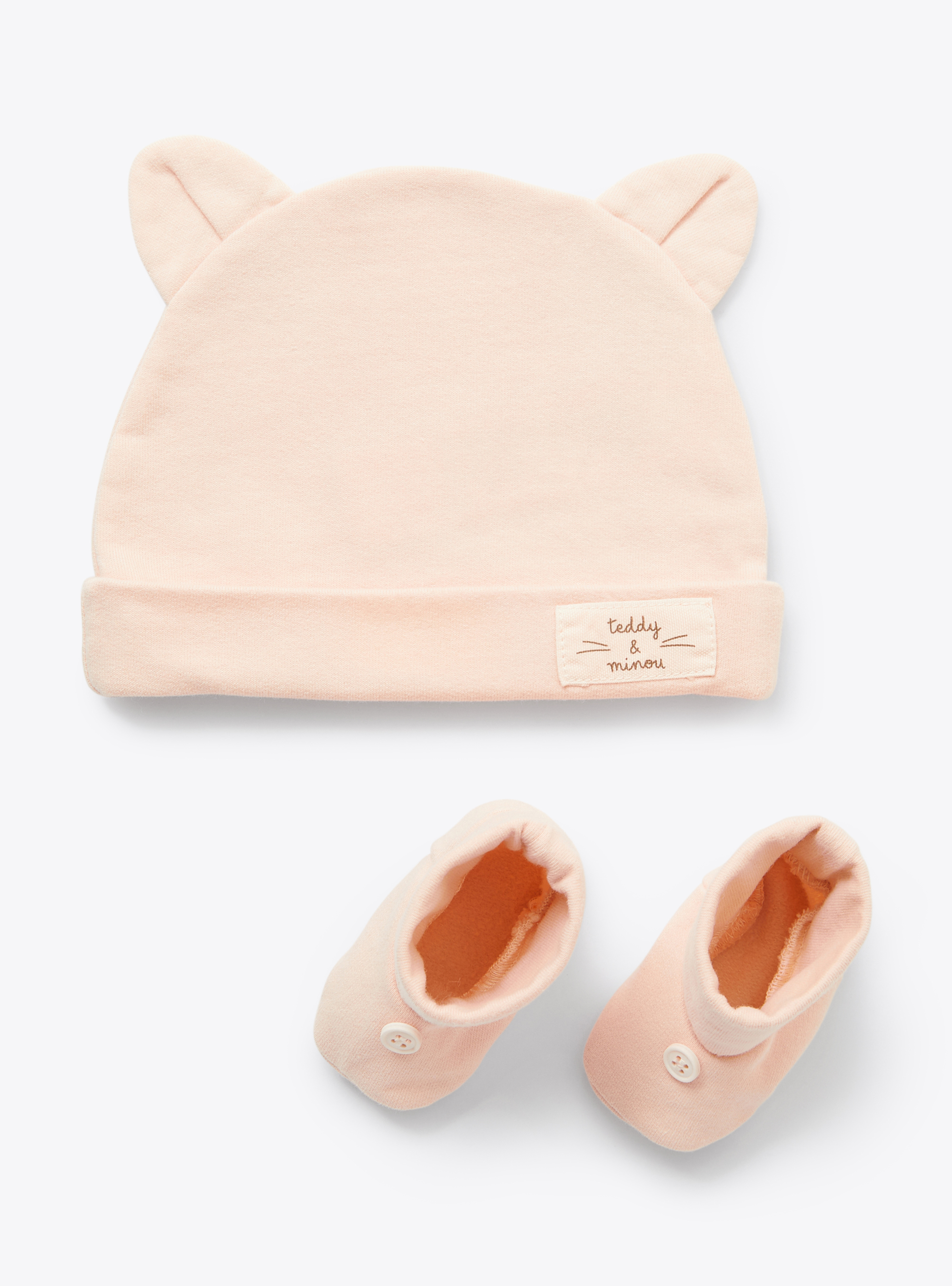 Hat and shoes in organic fleece - Pink | Il Gufo
