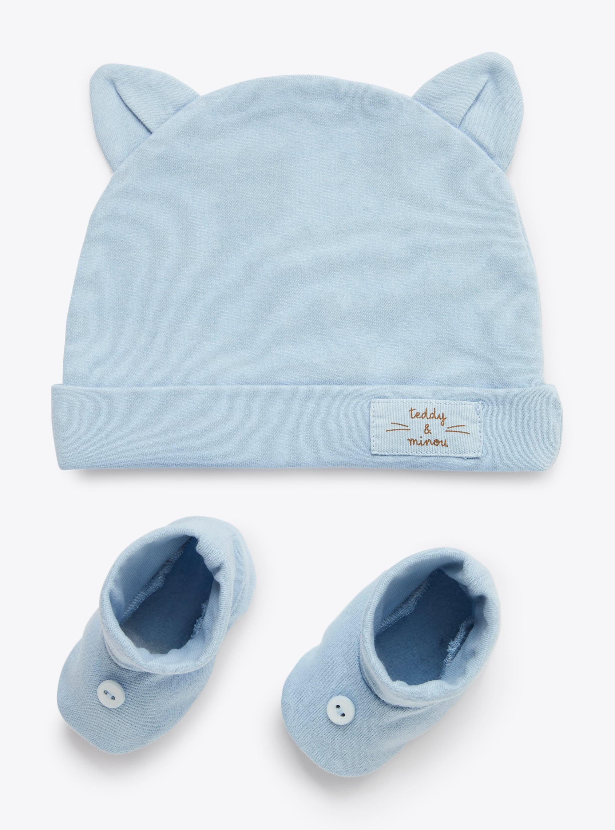 Hat and shoes in organic fleece - Light blue | Il Gufo