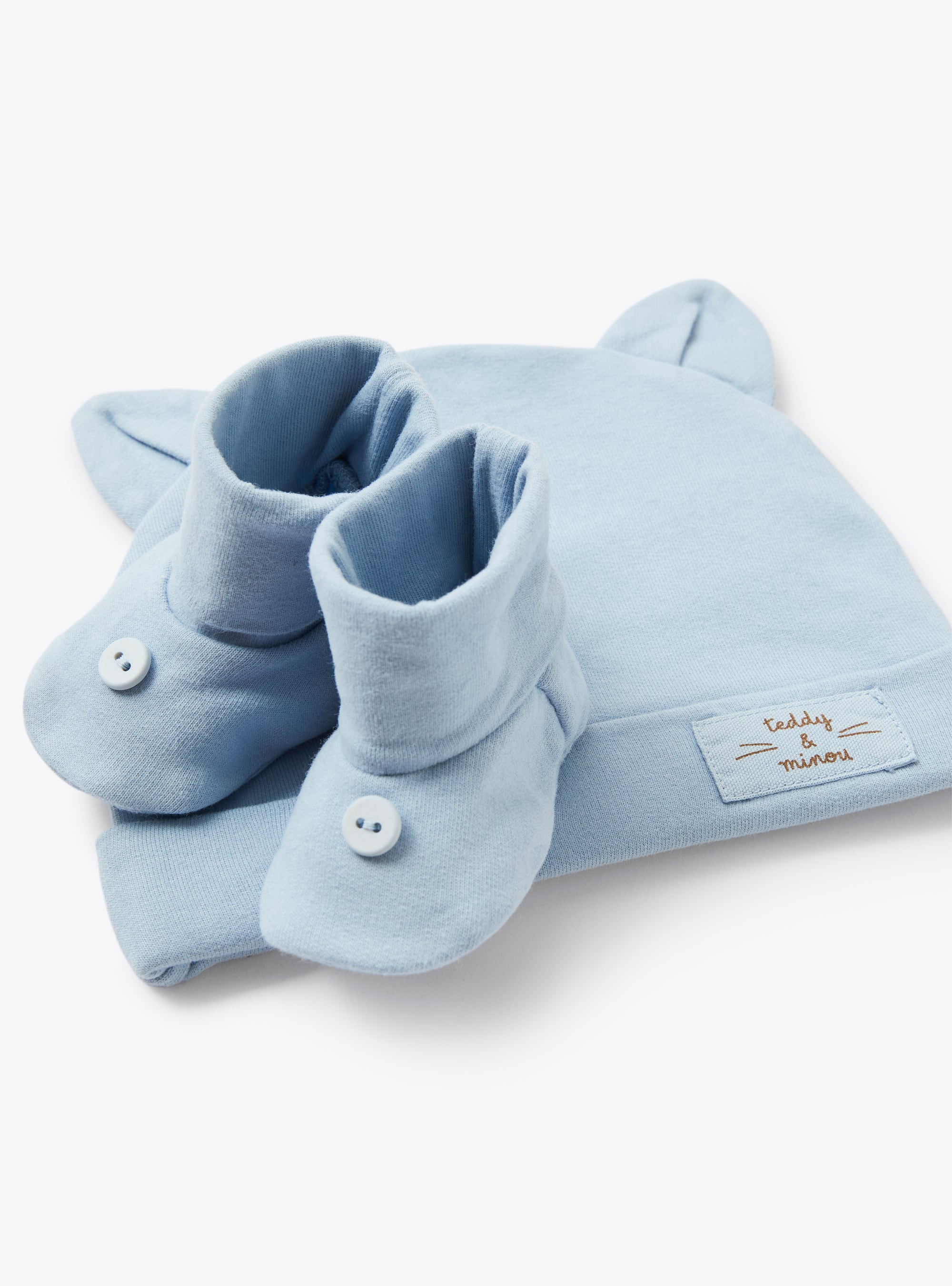 Hat and shoes in organic fleece - Light blue | Il Gufo