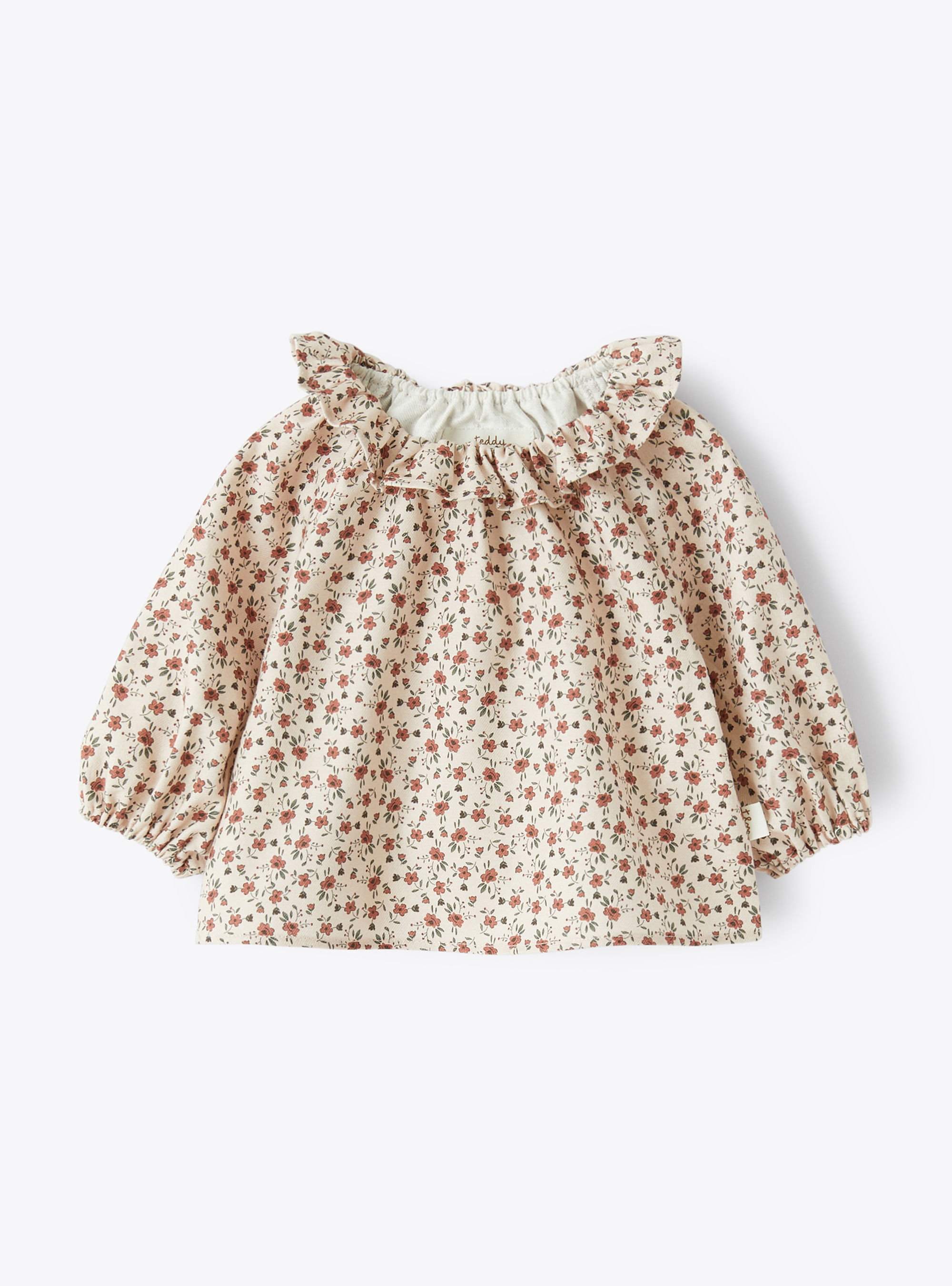 Shirt with floral-print ruffle - Pink | Il Gufo