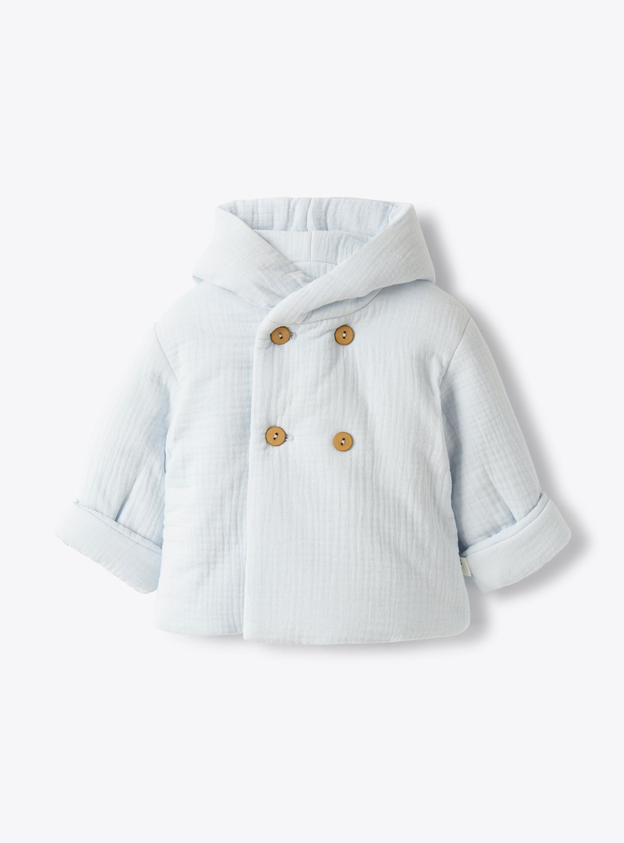 Jacket in aniseed-blue organic cotton gauze with eco-friendly padding - Light blue | Il Gufo