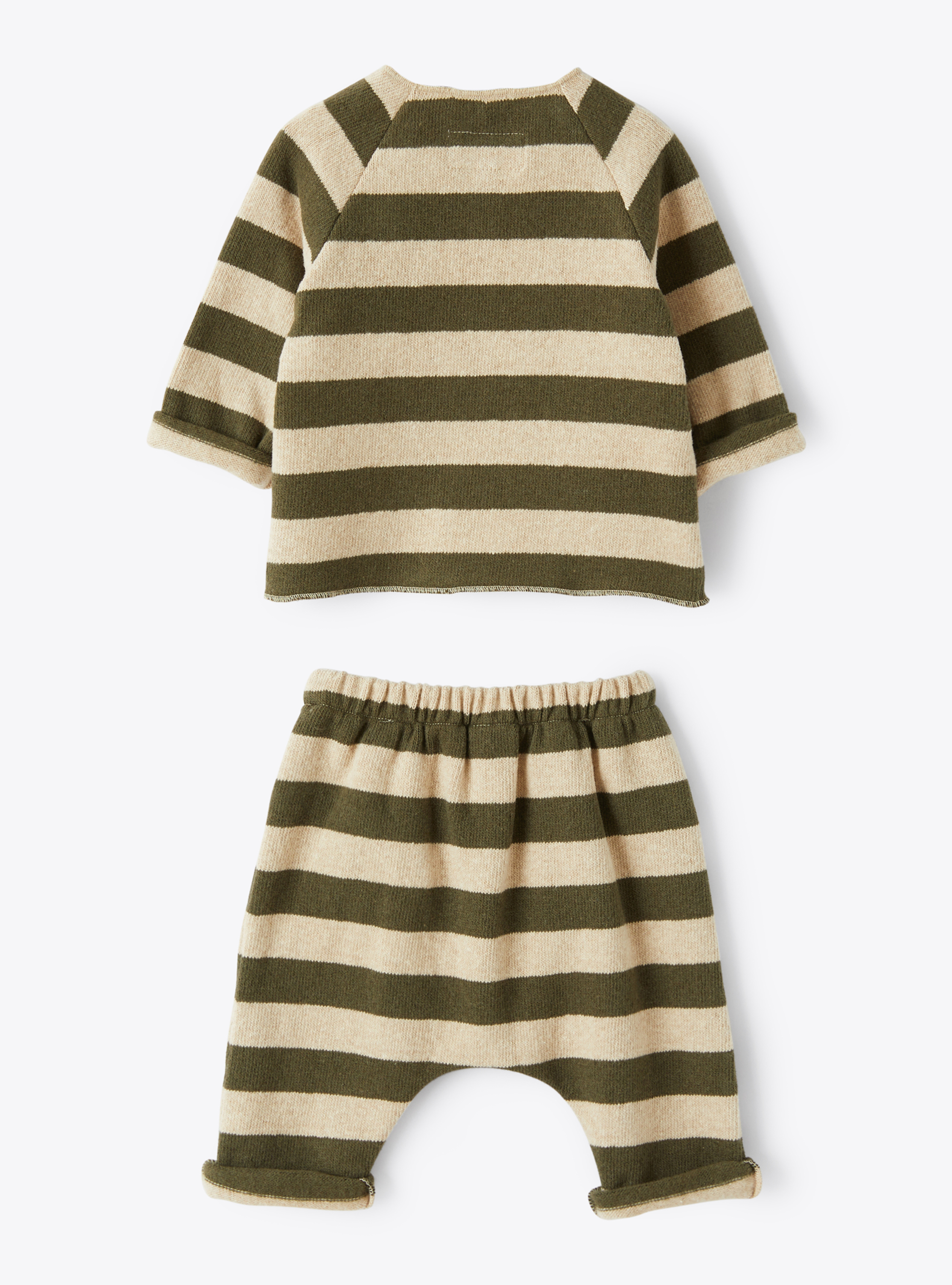 Two-piece striped tricot-knit set - Green | Il Gufo