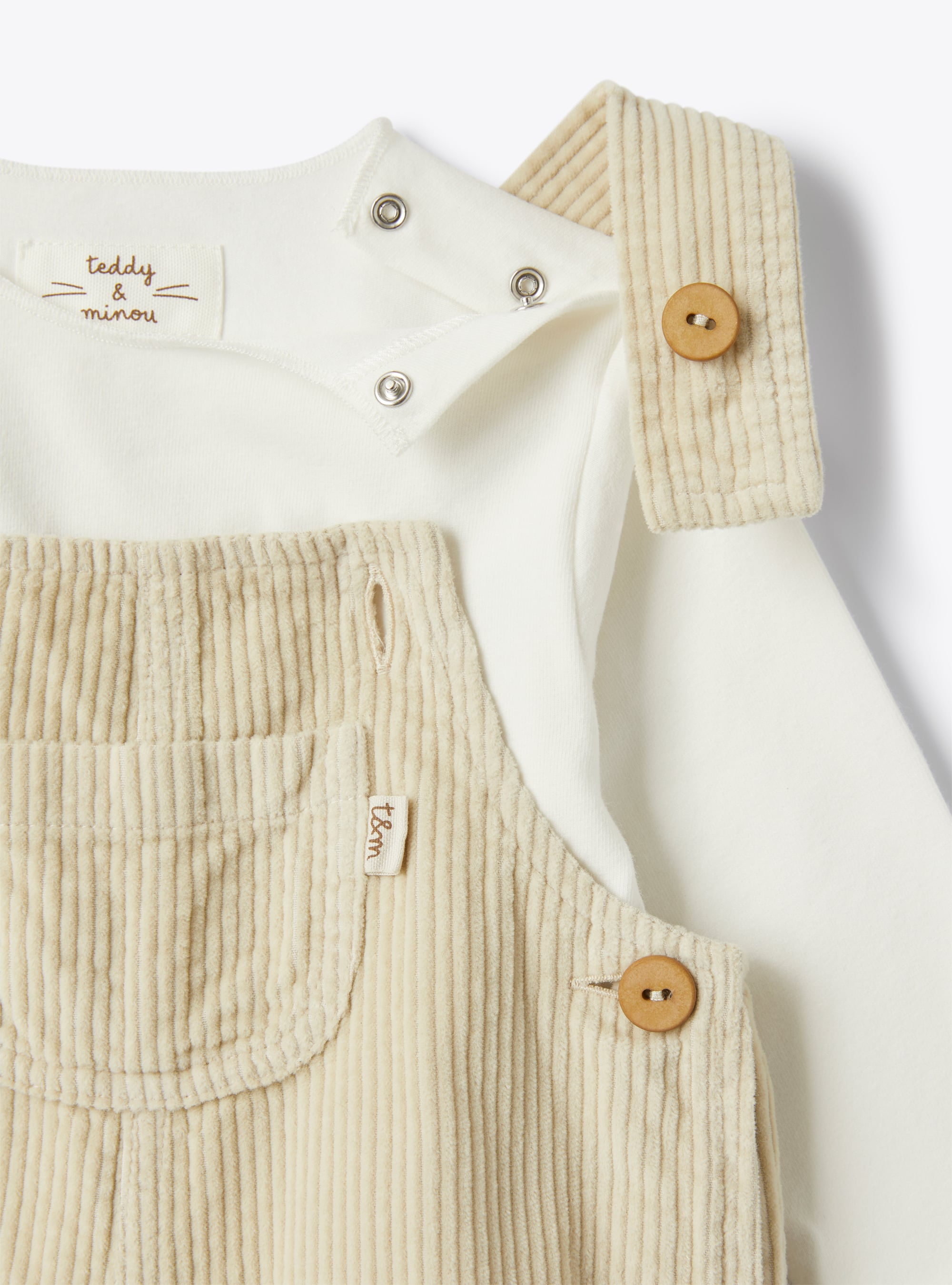 Two-piece set in jersey and upcycled corduroy - Beige | Il Gufo