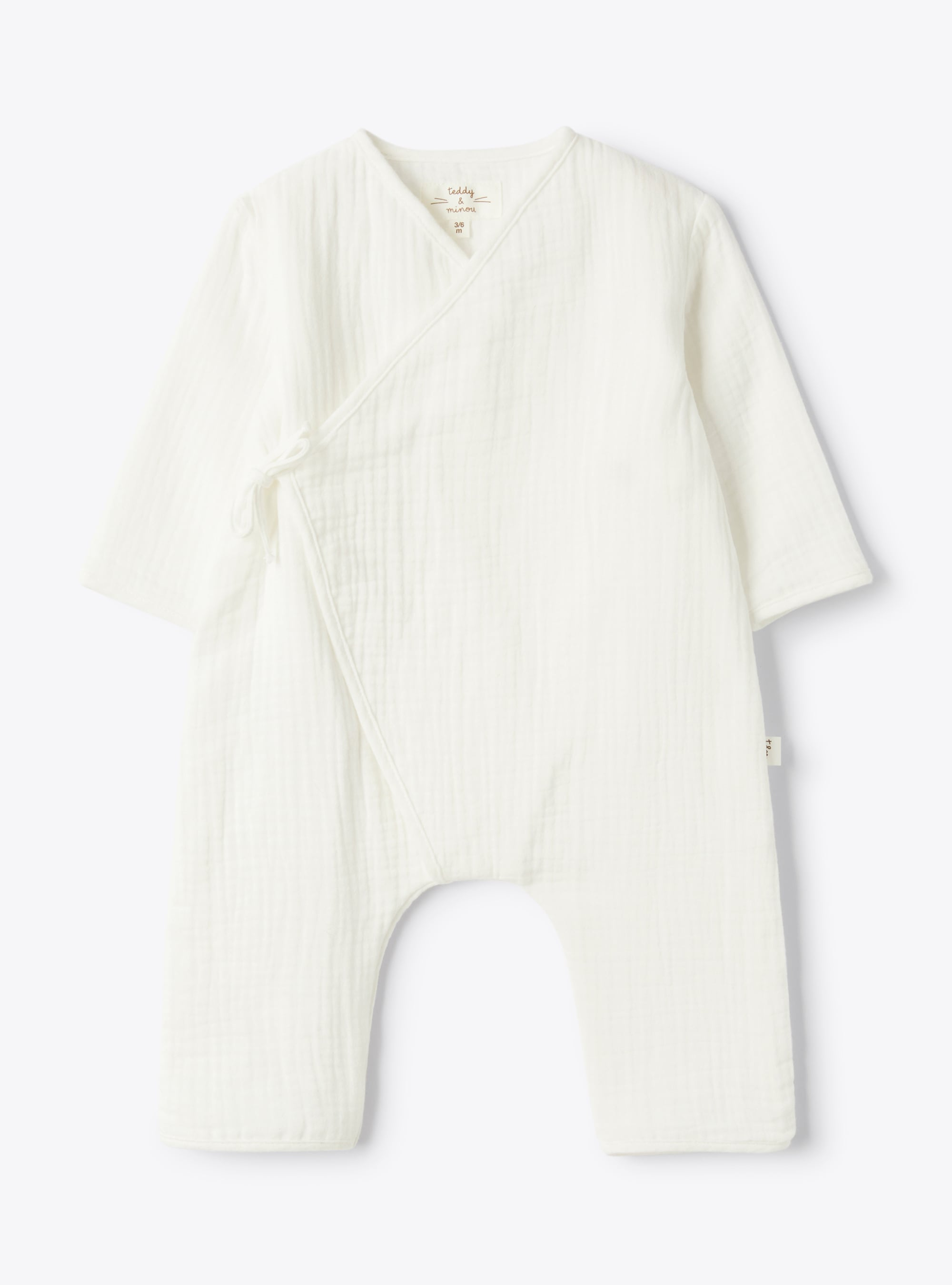 Kimono-style jumpsuit in organic gauze - Babygrows - Il Gufo