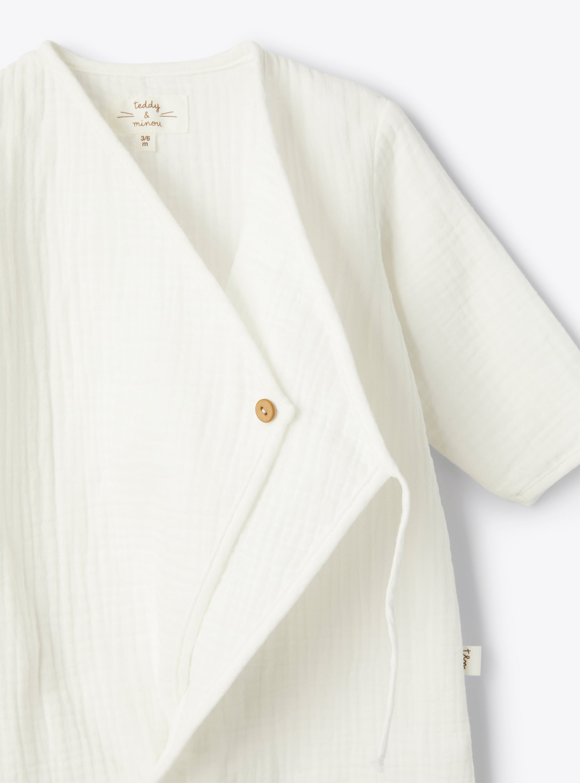 Kimono-style jumpsuit in organic gauze - White | Il Gufo