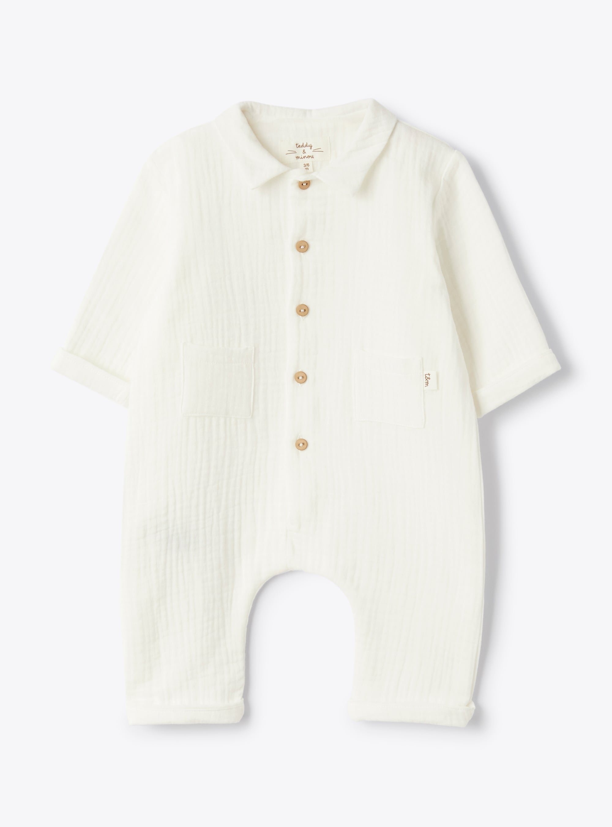 Organic cotton gauze jumpsuit - White | Il Gufo