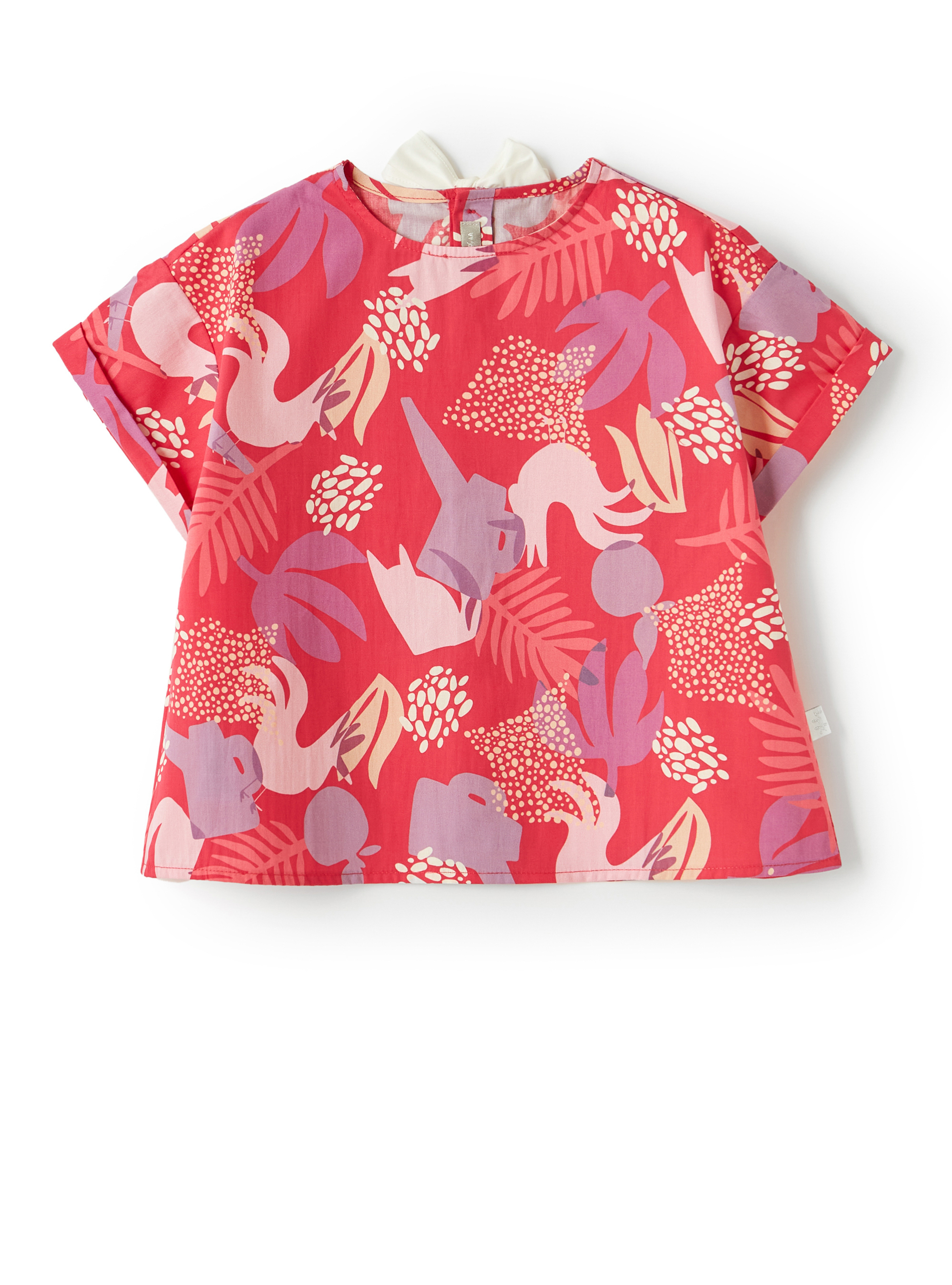 Boxy shirt with red garden print - Fuchsia | Il Gufo