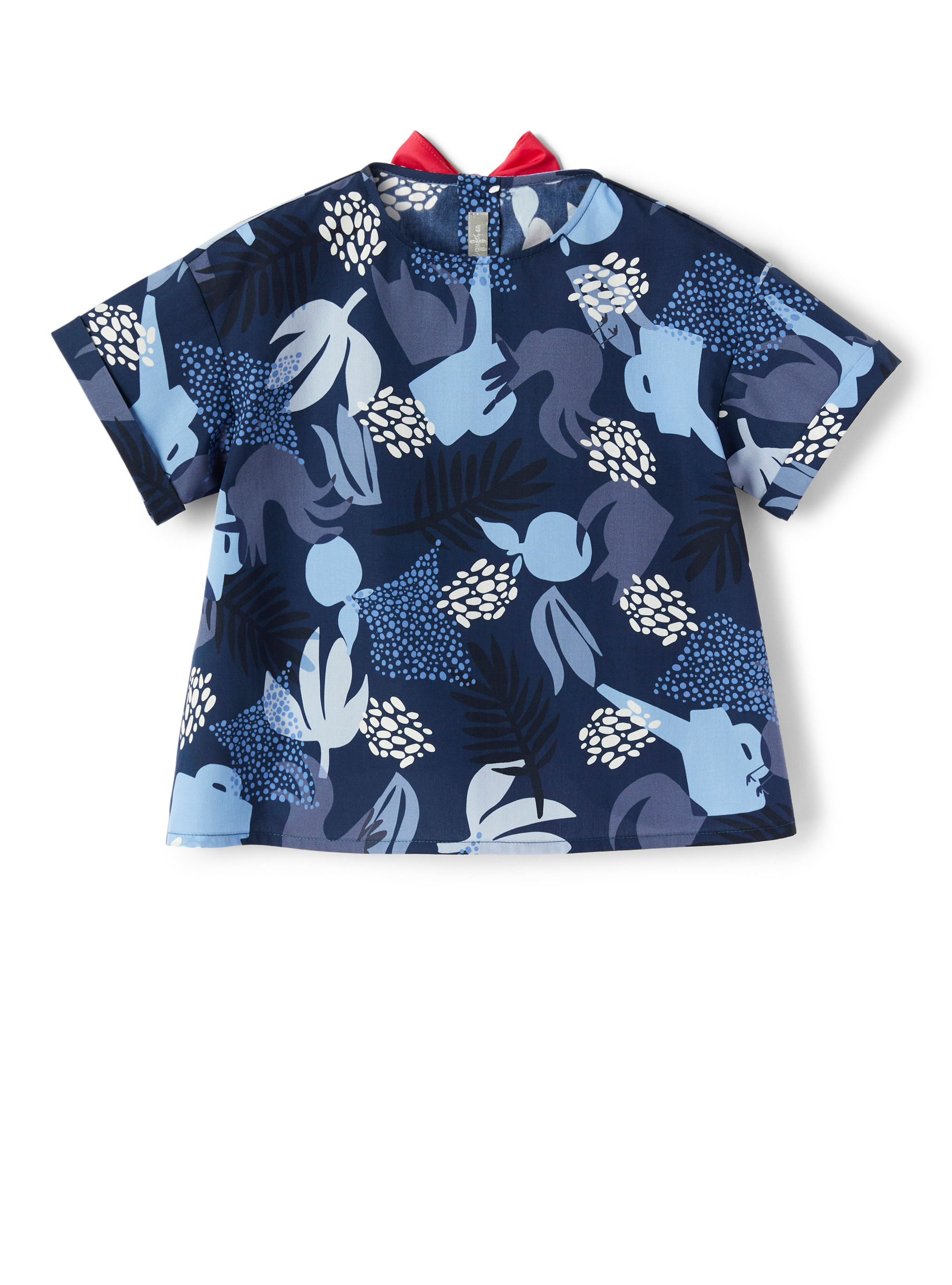 Boxy-Shirt mit blau bedrucktem Gartenmotiv - Hemden - Il Gufo