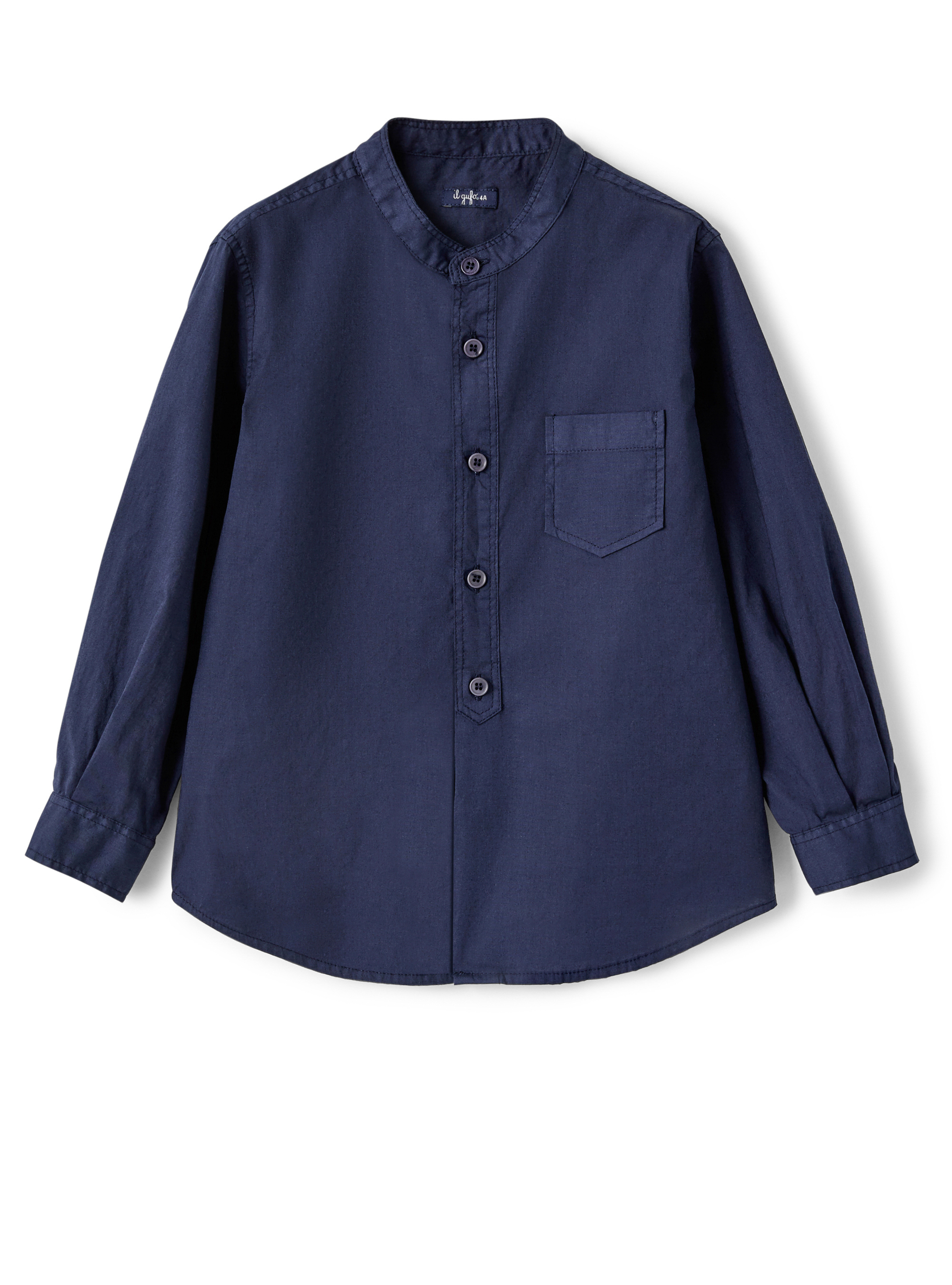 Camicia coreana blu in popeline di cotone - Camicie - Il Gufo
