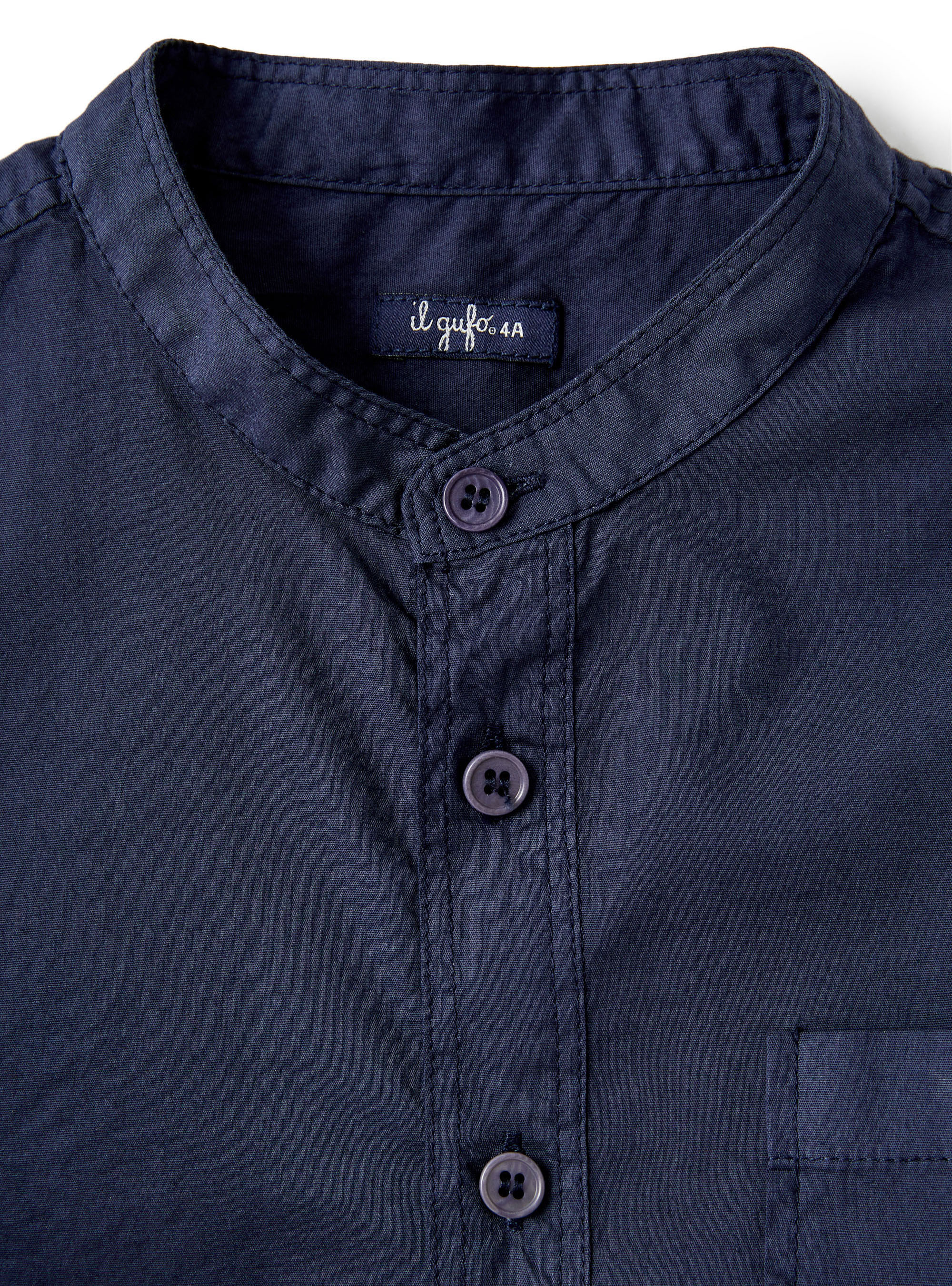 Camicia coreana blu in popeline di cotone - Blu | Il Gufo