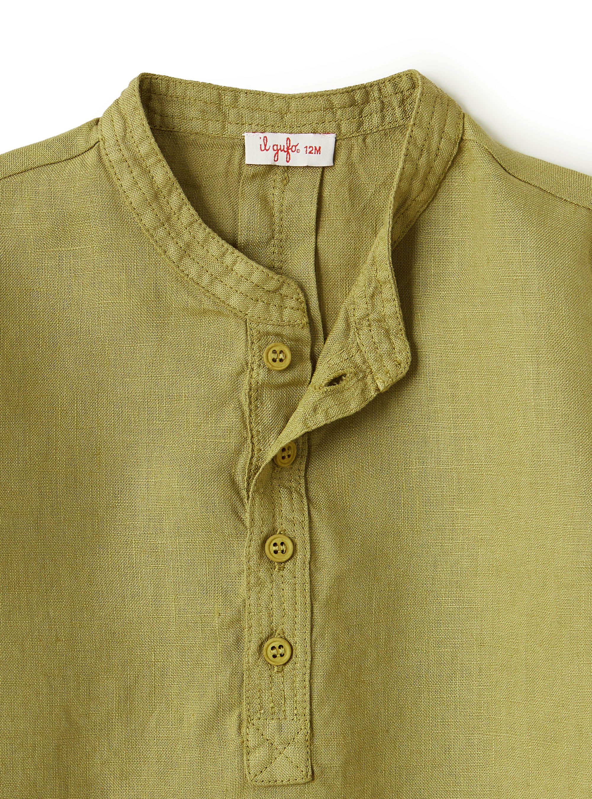 100% khaki linen guru shirt - Green | Il Gufo