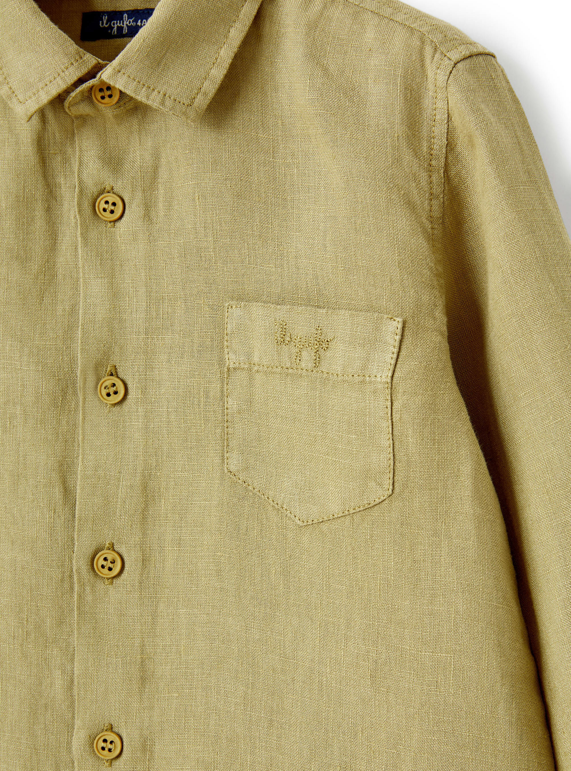 Khaki linen regular fit shirt - Green | Il Gufo