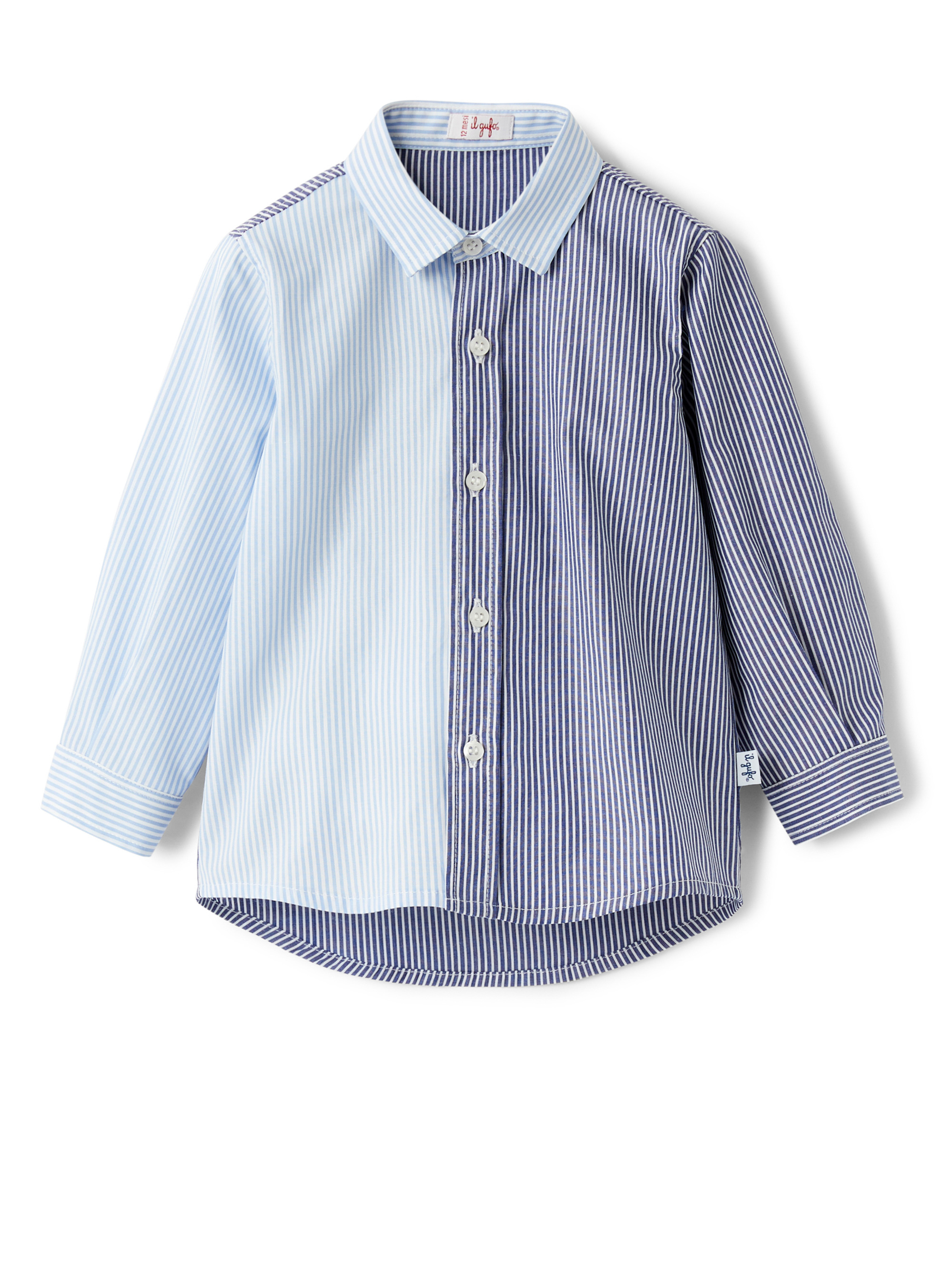 Newborn baby striped patchwork shirt - Blue | Il Gufo